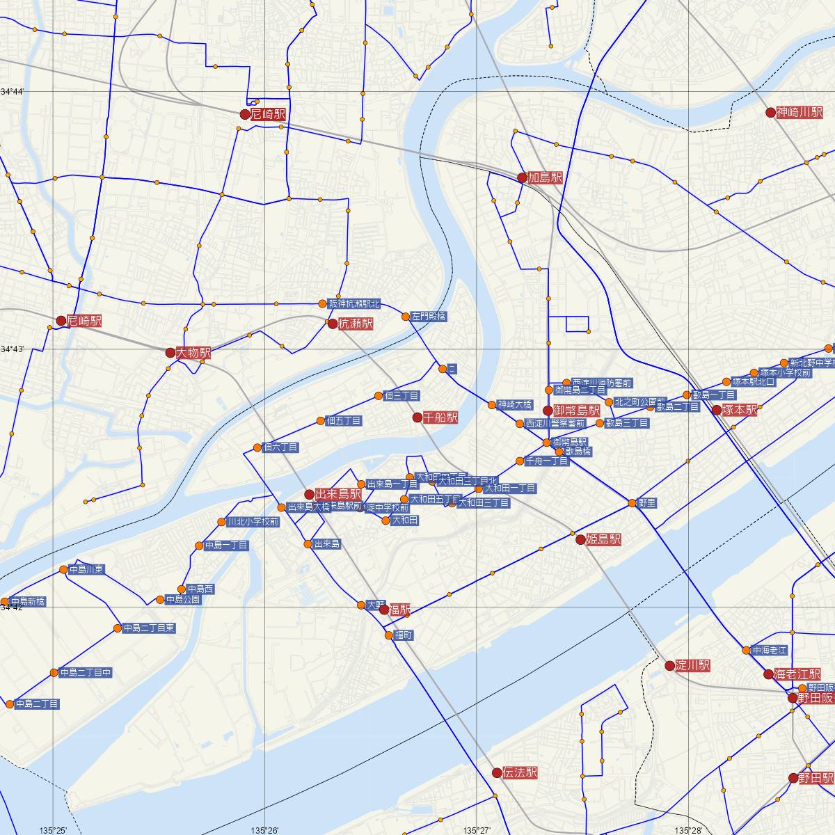 千船駅（阪神電鉄）周辺のバス路線図