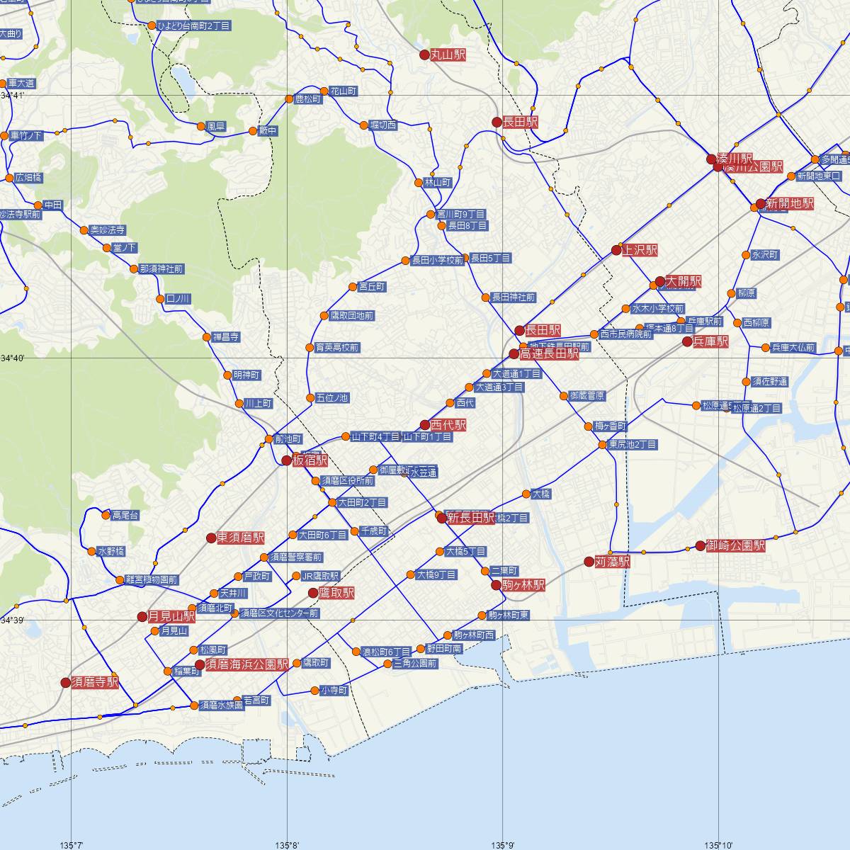 西代駅（阪神電鉄）周辺のバス路線図