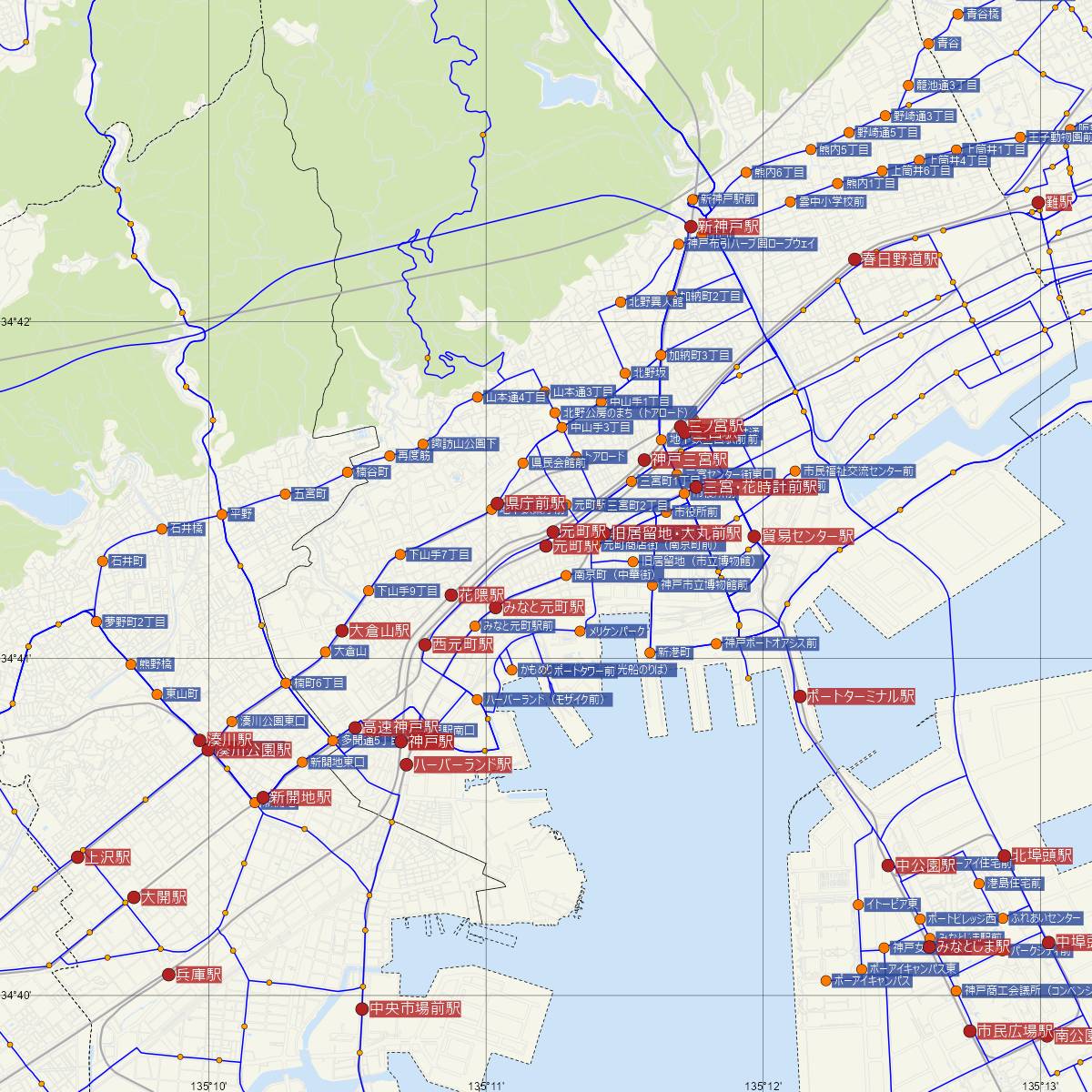 元町駅（阪神電鉄）周辺のバス路線図