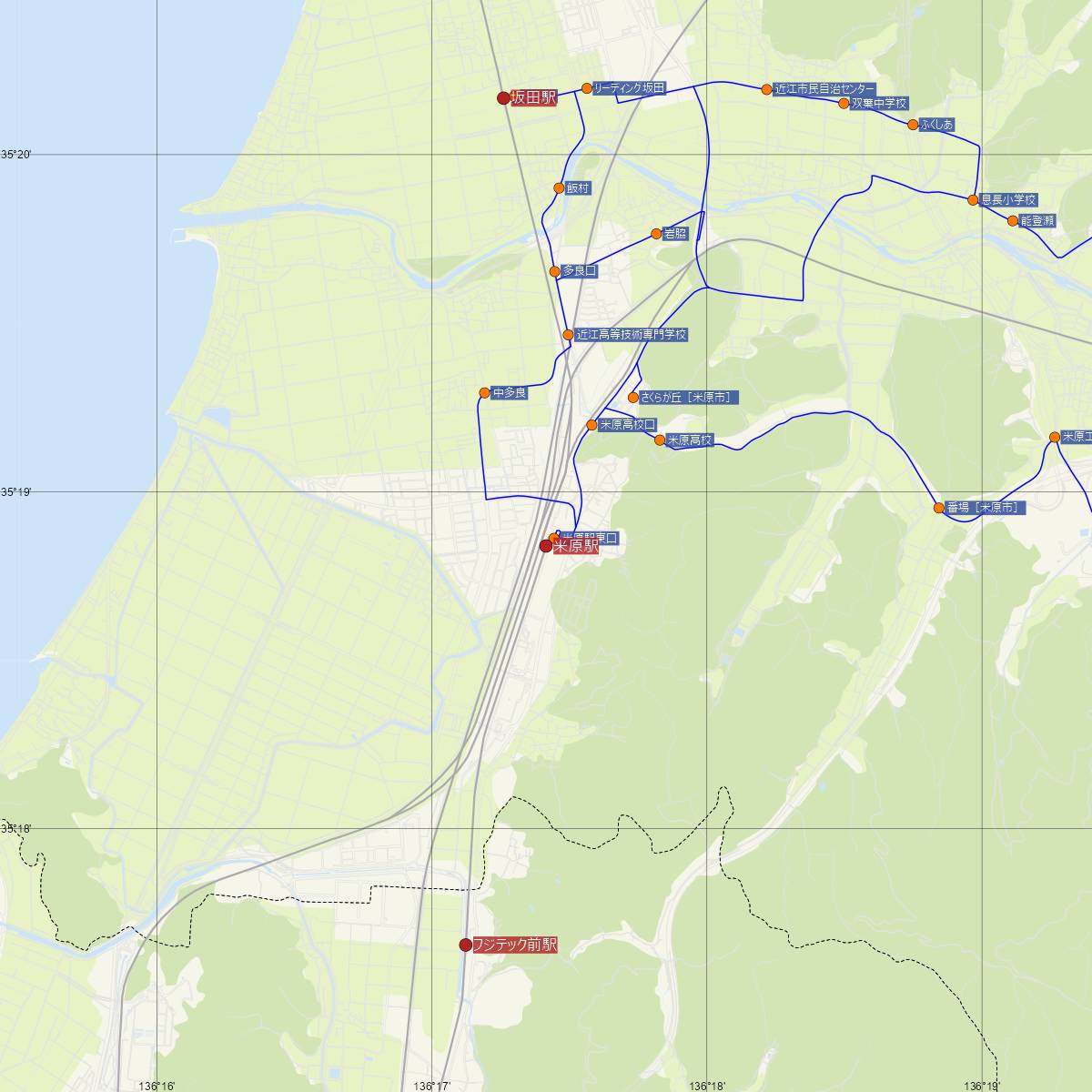 米原駅（近江鉄道）周辺のバス路線図