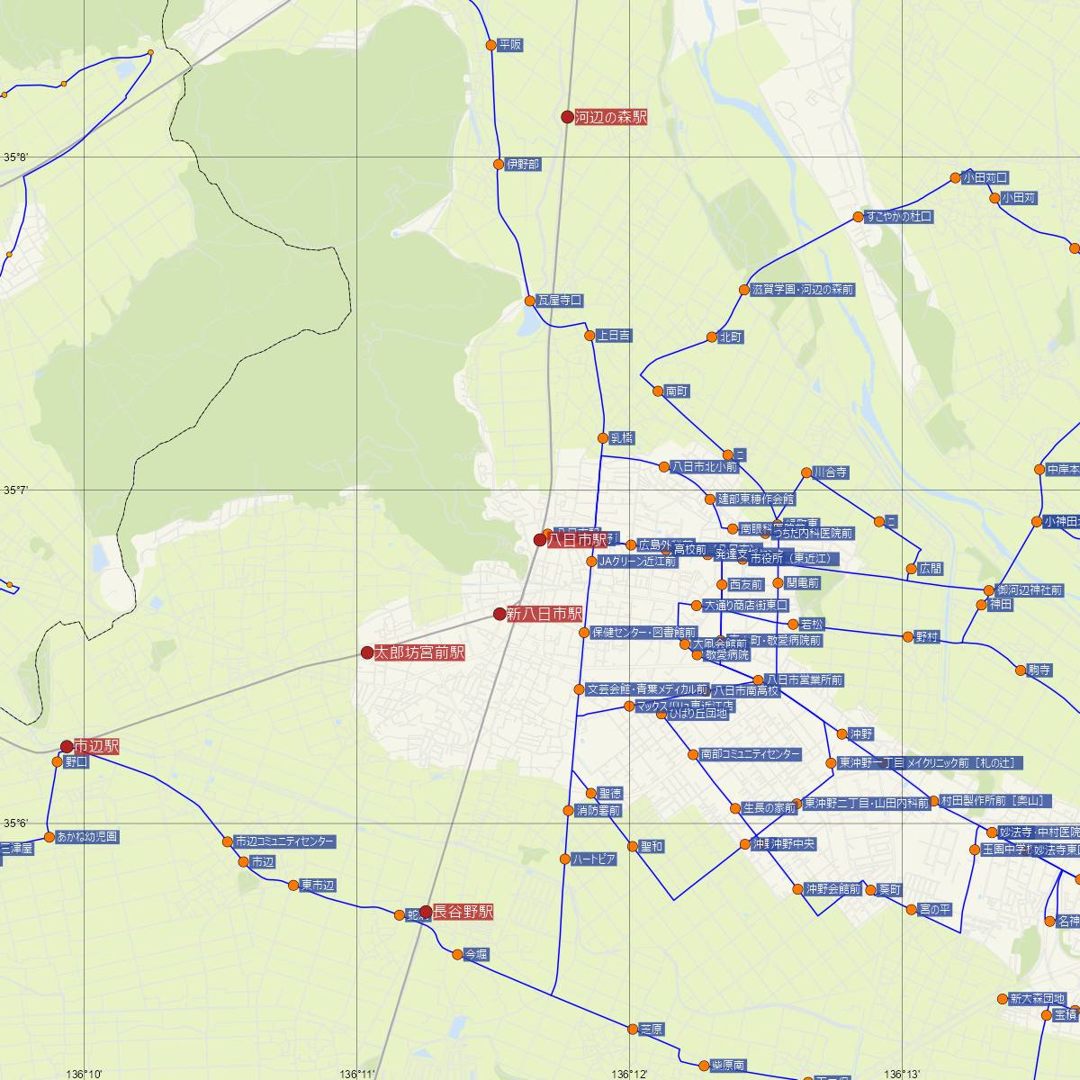 八日市駅（近江鉄道）周辺のバス路線図