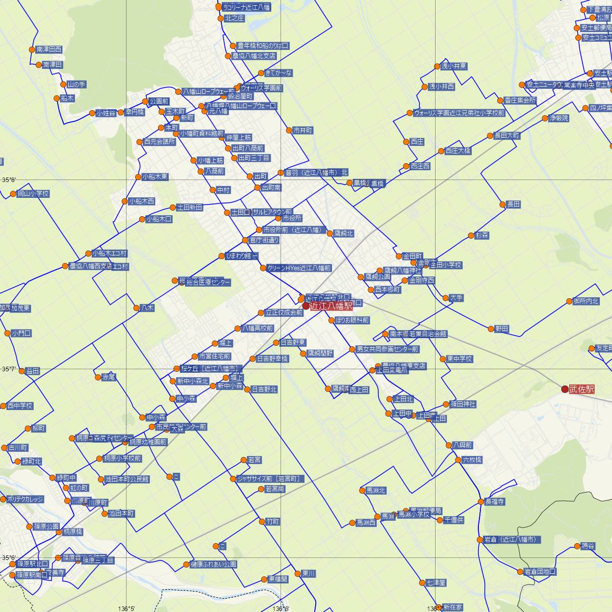 近江八幡駅（近江鉄道）周辺のバス路線図
