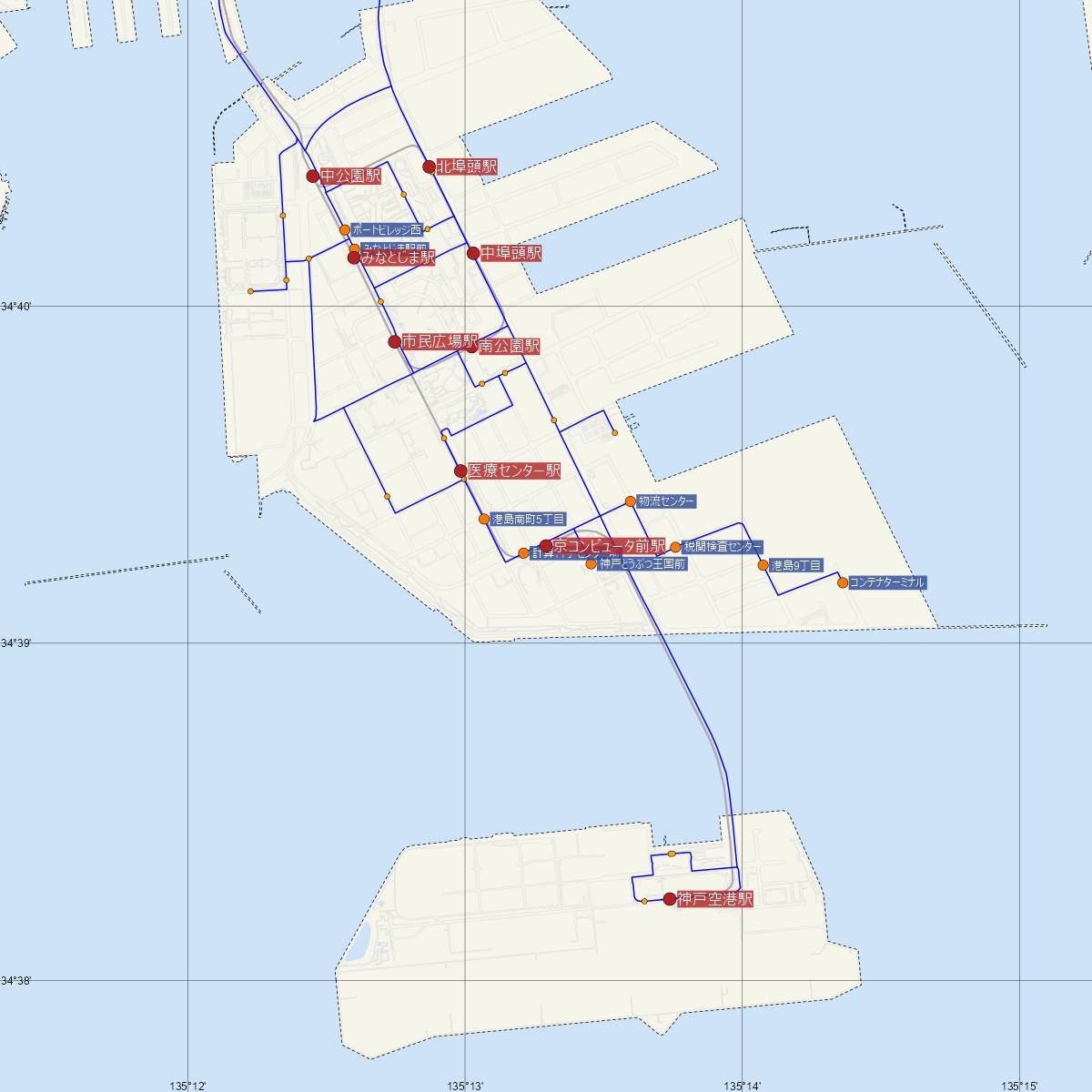 計算科学センター駅（神戸新交通ポートライナー・六甲ライナー）周辺のバス路線図