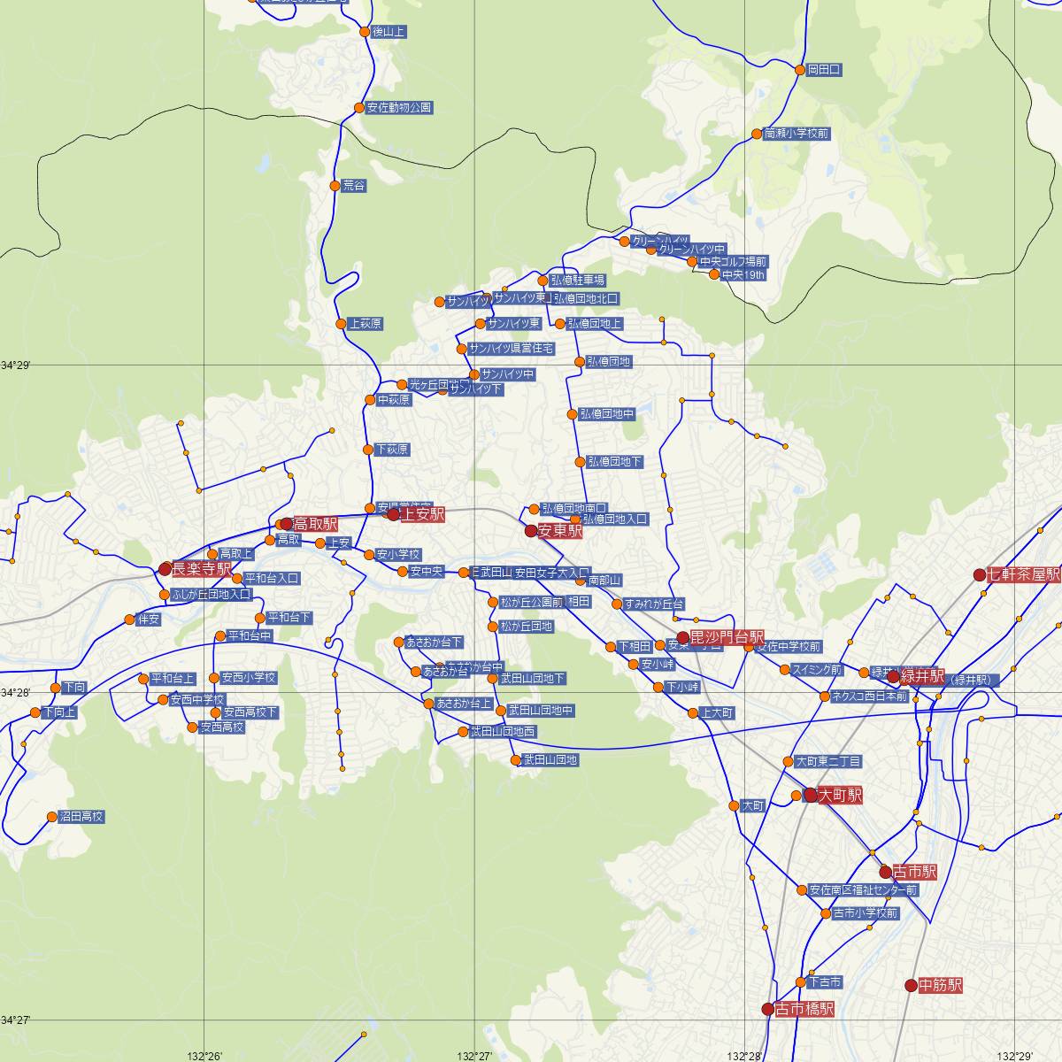 安東駅（アストラムライン）周辺のバス路線図