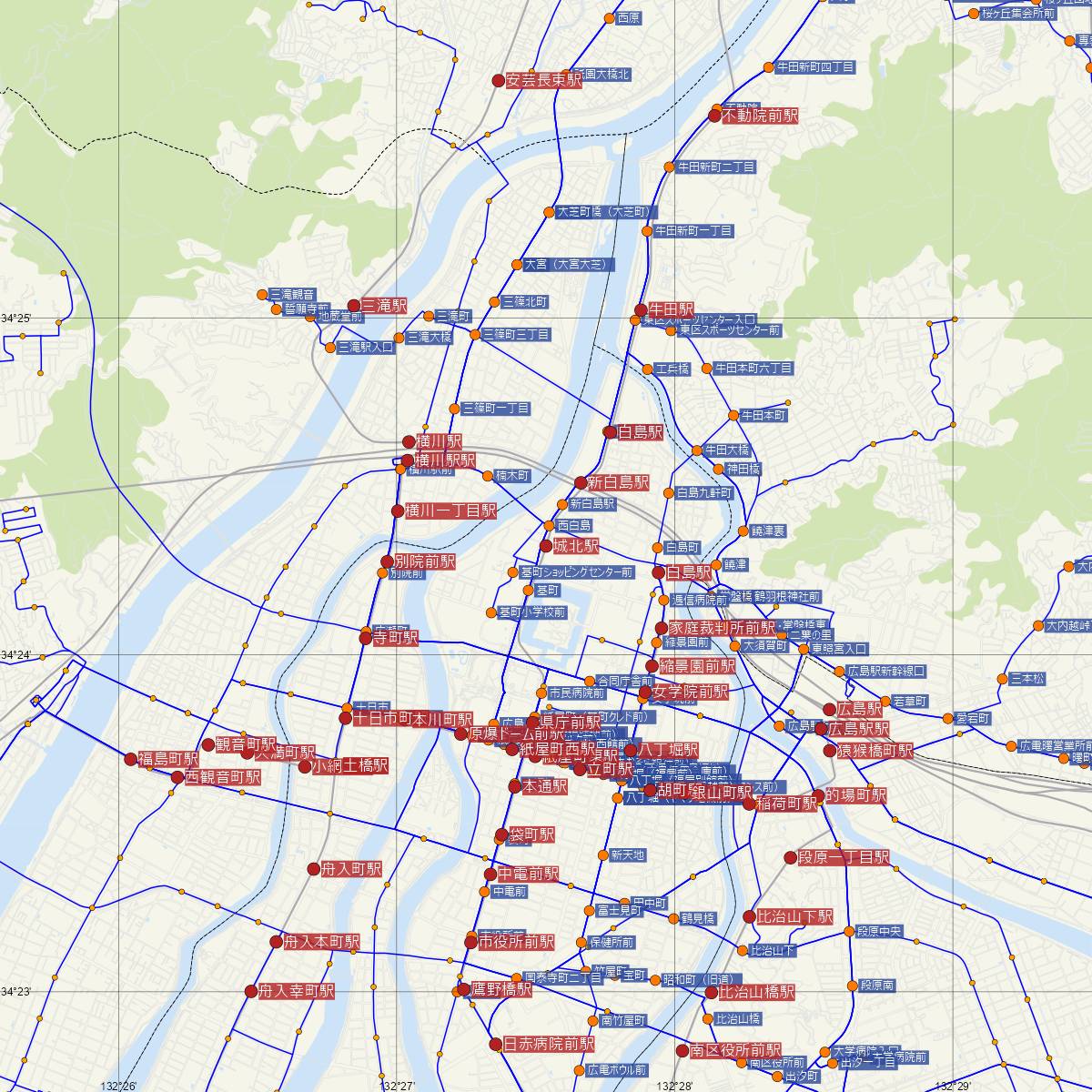 城北駅（アストラムライン）周辺のバス路線図