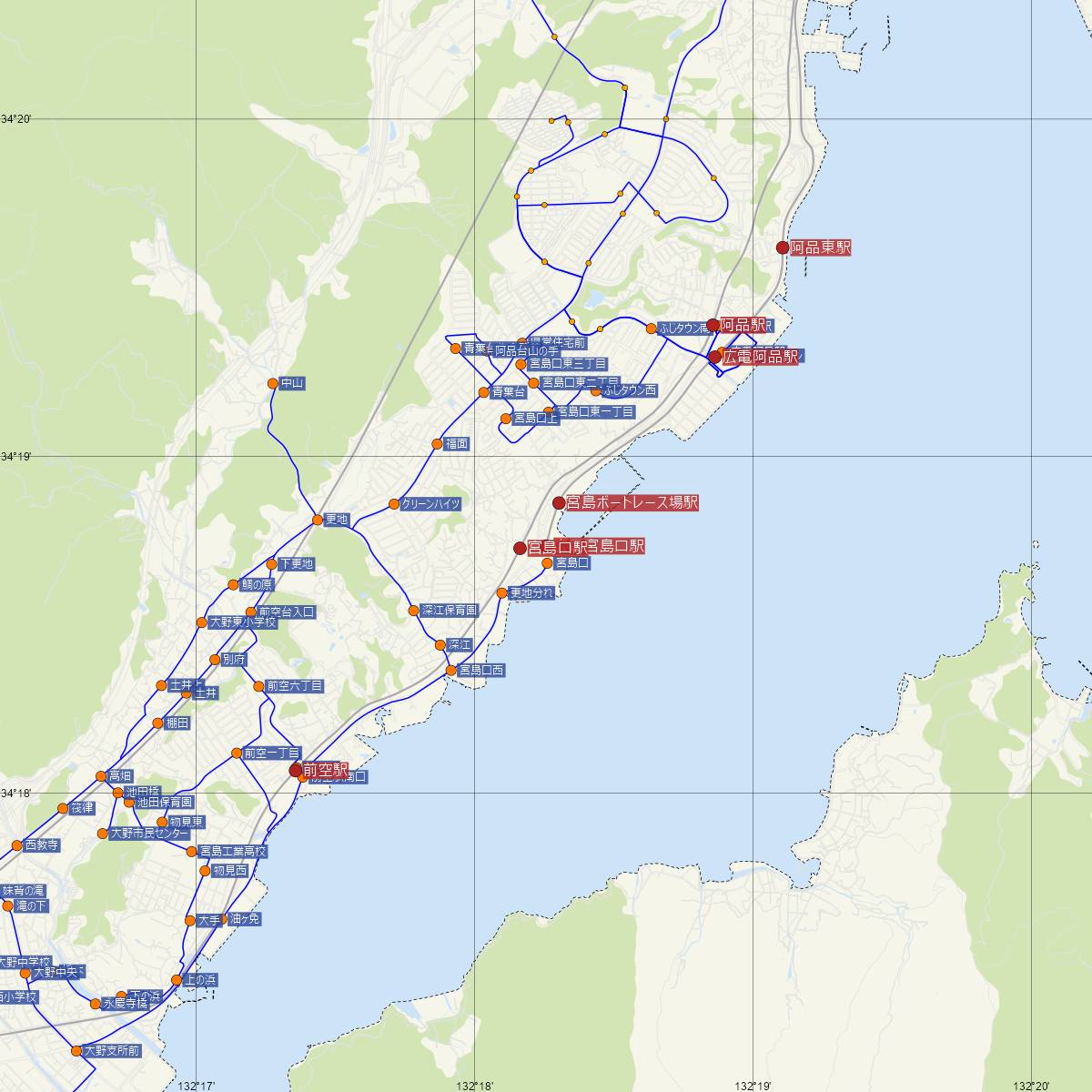 広電宮島口駅（広島電鉄）周辺のバス路線図