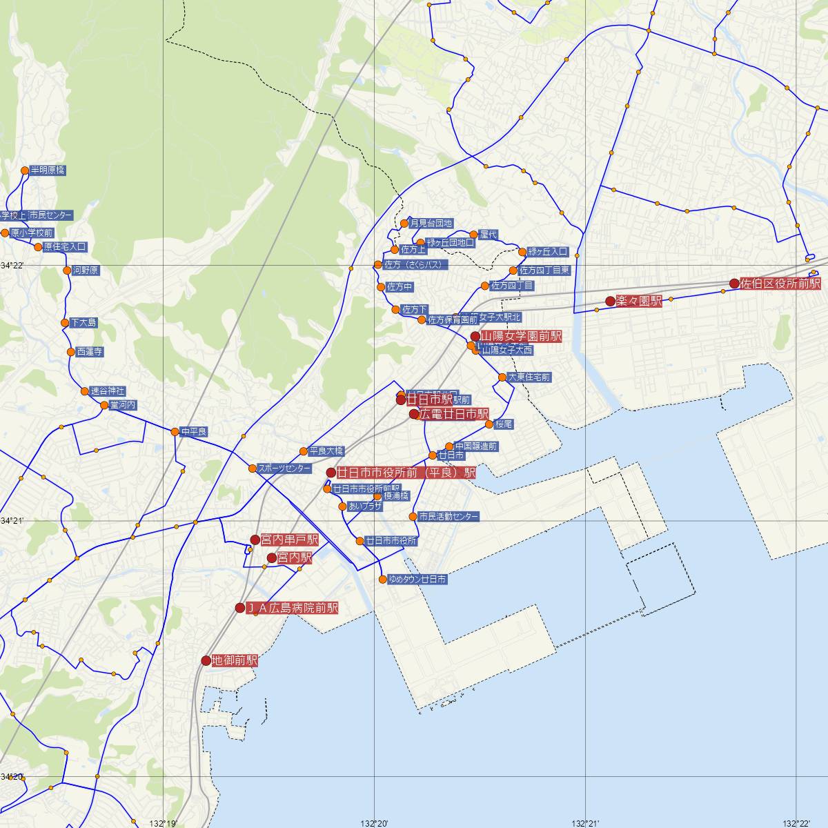 広電廿日市駅（広島電鉄）周辺のバス路線図