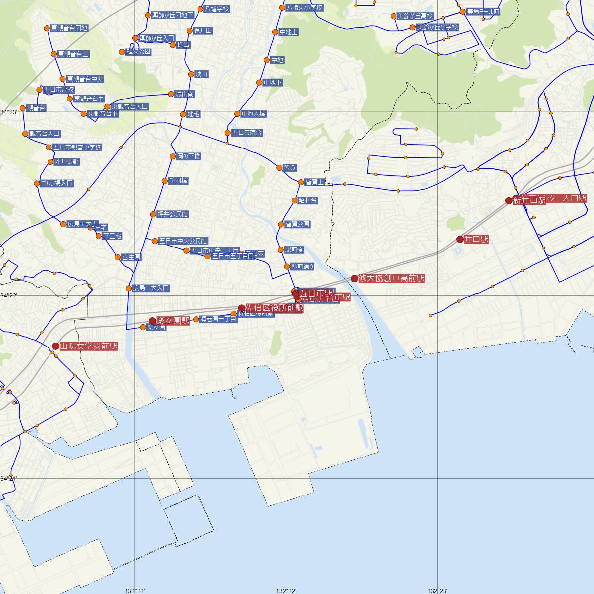 広電五日市駅（広島電鉄）周辺のバス路線図