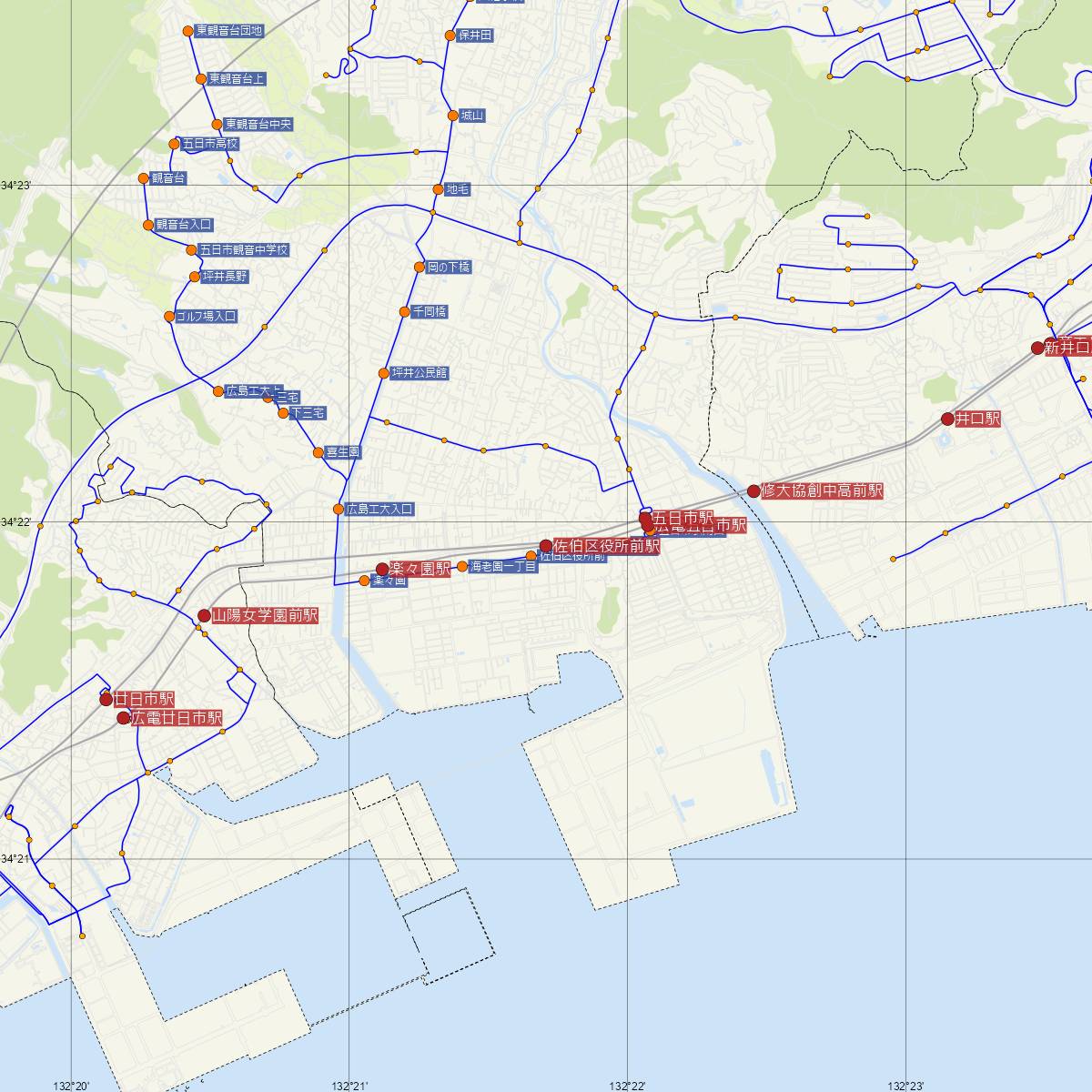 佐伯区役所前駅（広島電鉄）周辺のバス路線図