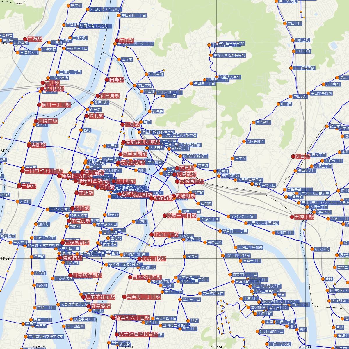 広島駅駅（広島電鉄）周辺のバス路線図