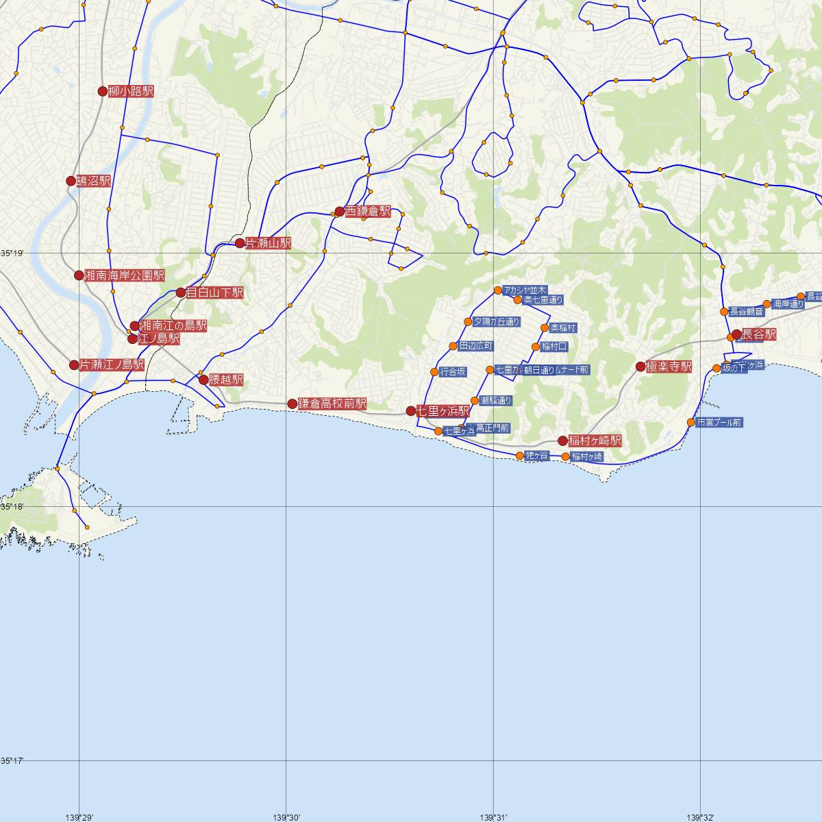 七里ヶ浜駅（江ノ電）周辺のバス路線図