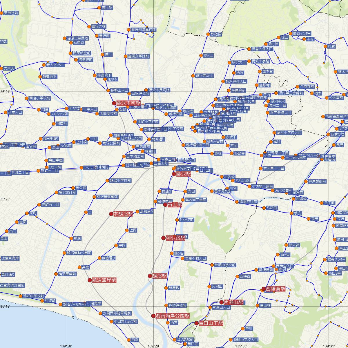 藤沢駅（江ノ電）周辺のバス路線図