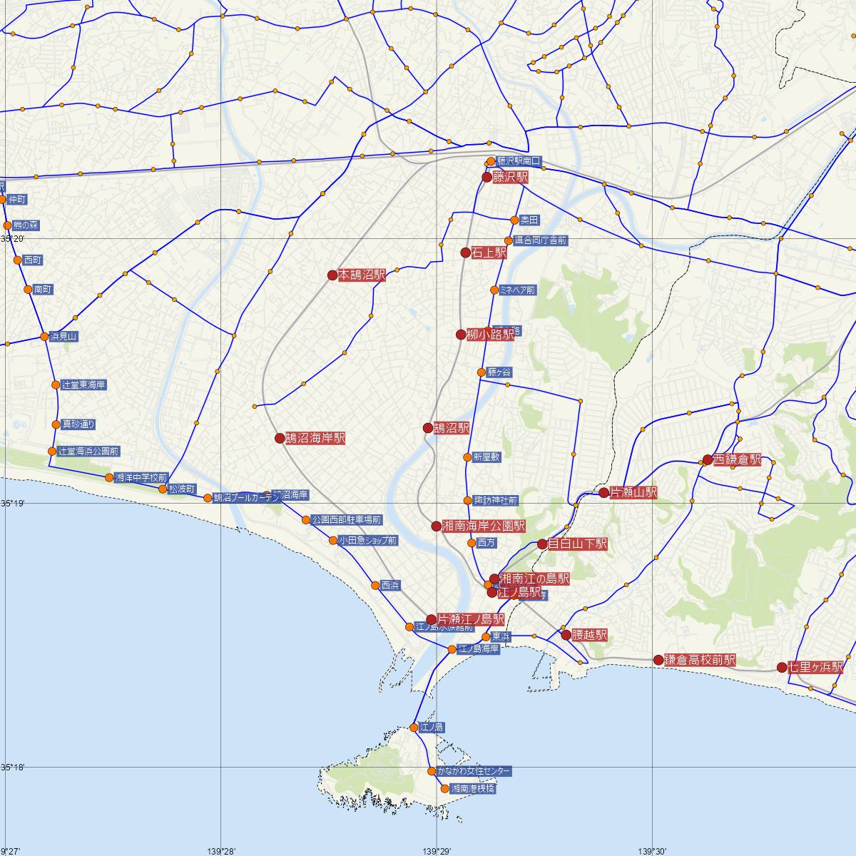 鵠沼駅（江ノ電）周辺のバス路線図