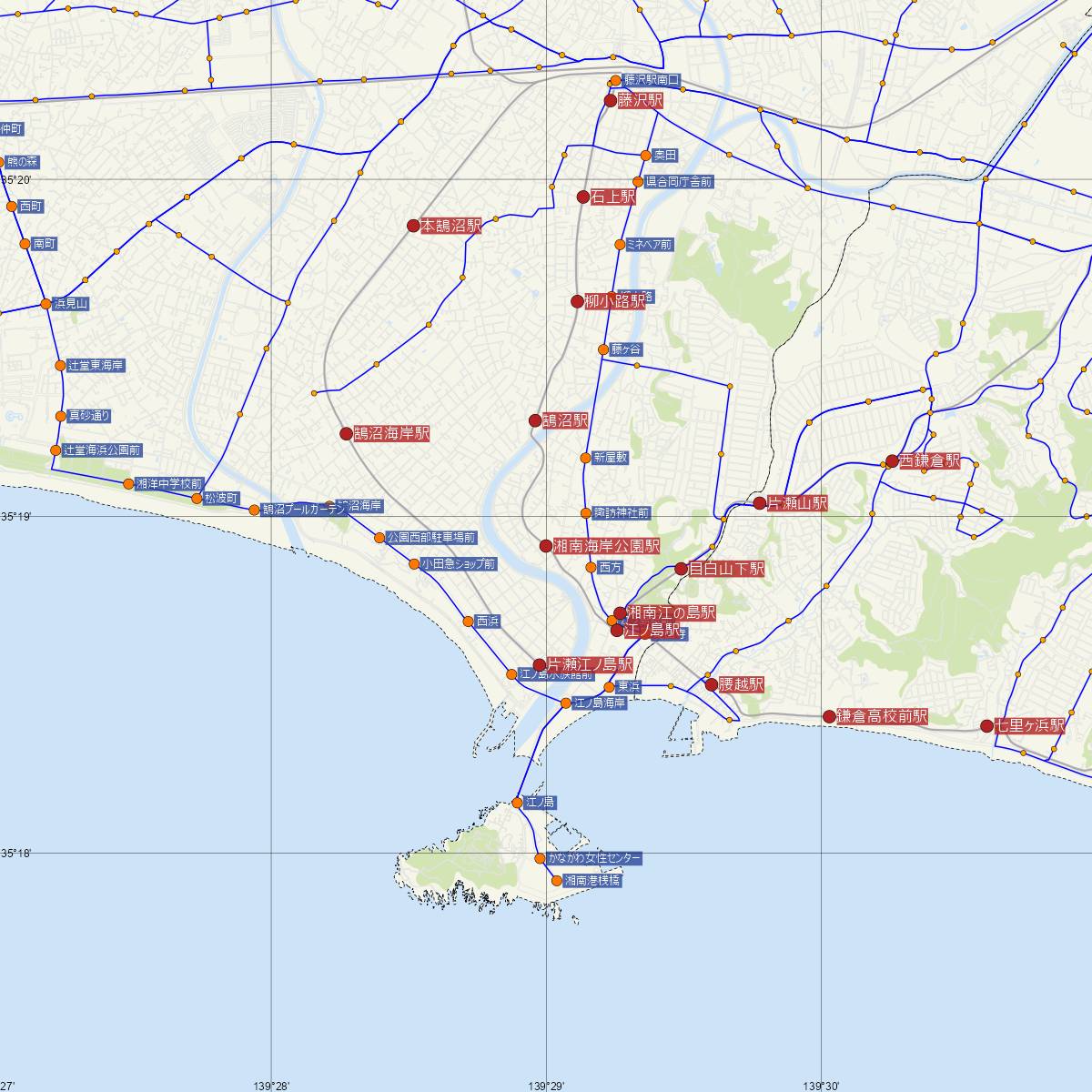 湘南海岸公園駅（江ノ電）周辺のバス路線図