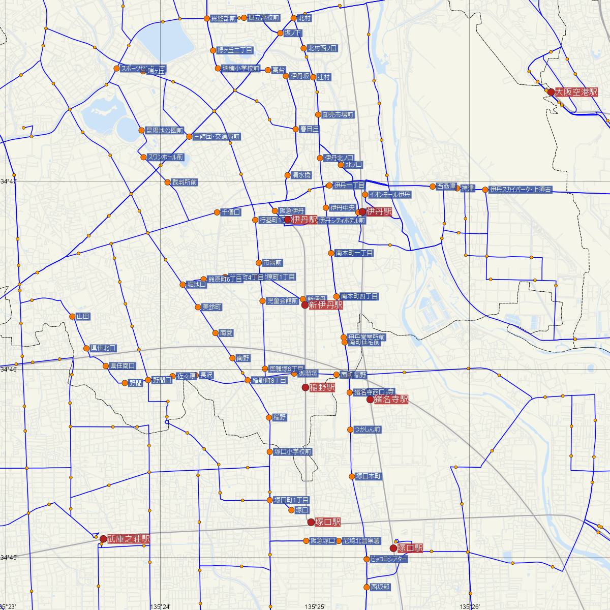 新伊丹駅（阪急電鉄）周辺のバス路線図