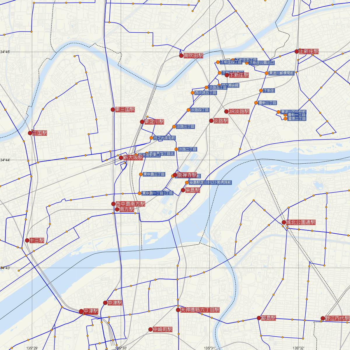 崇禅寺駅（阪急電鉄）周辺のバス路線図