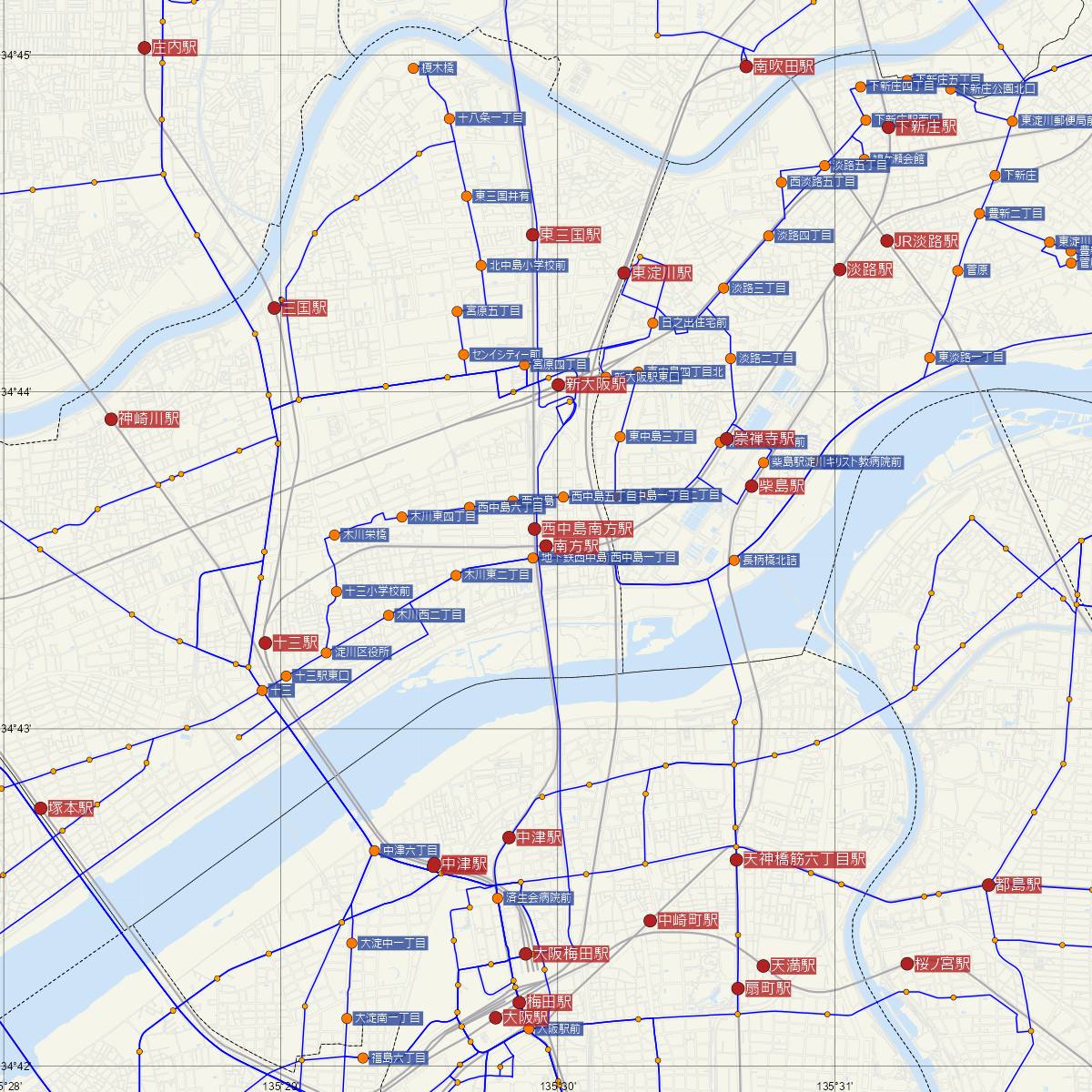 南方駅（阪急電鉄）周辺のバス路線図