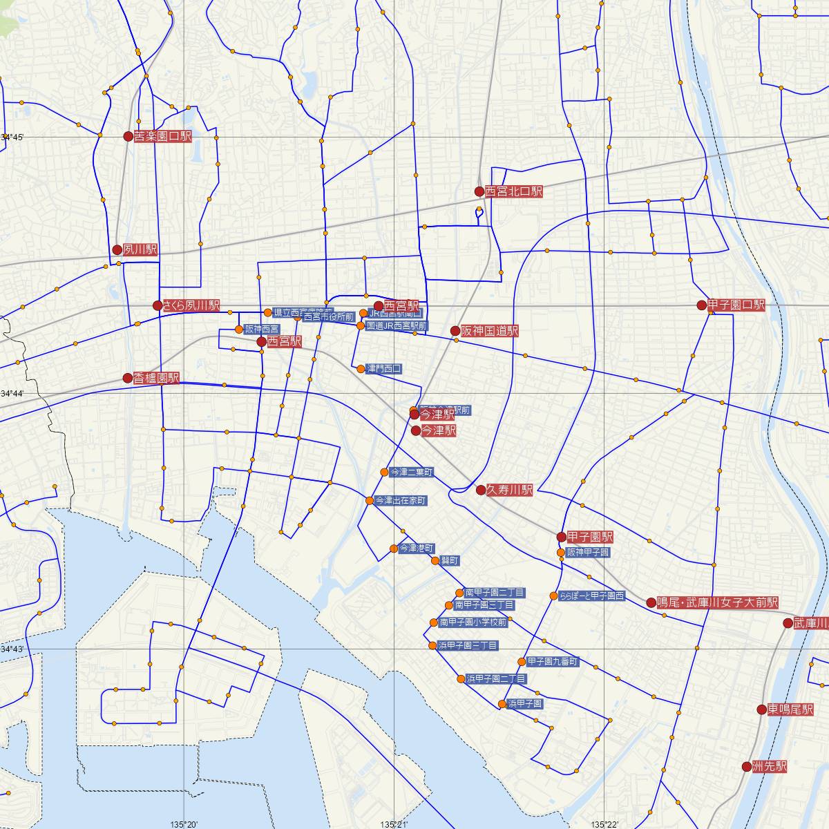 今津駅（阪急電鉄）周辺のバス路線図