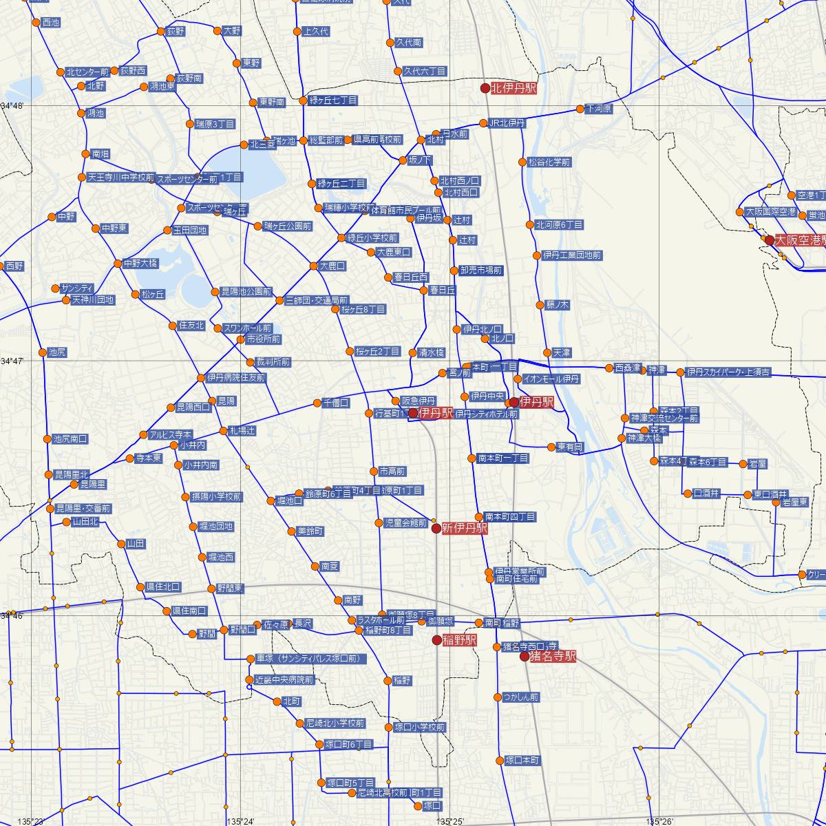 伊丹駅（阪急電鉄）周辺のバス路線図