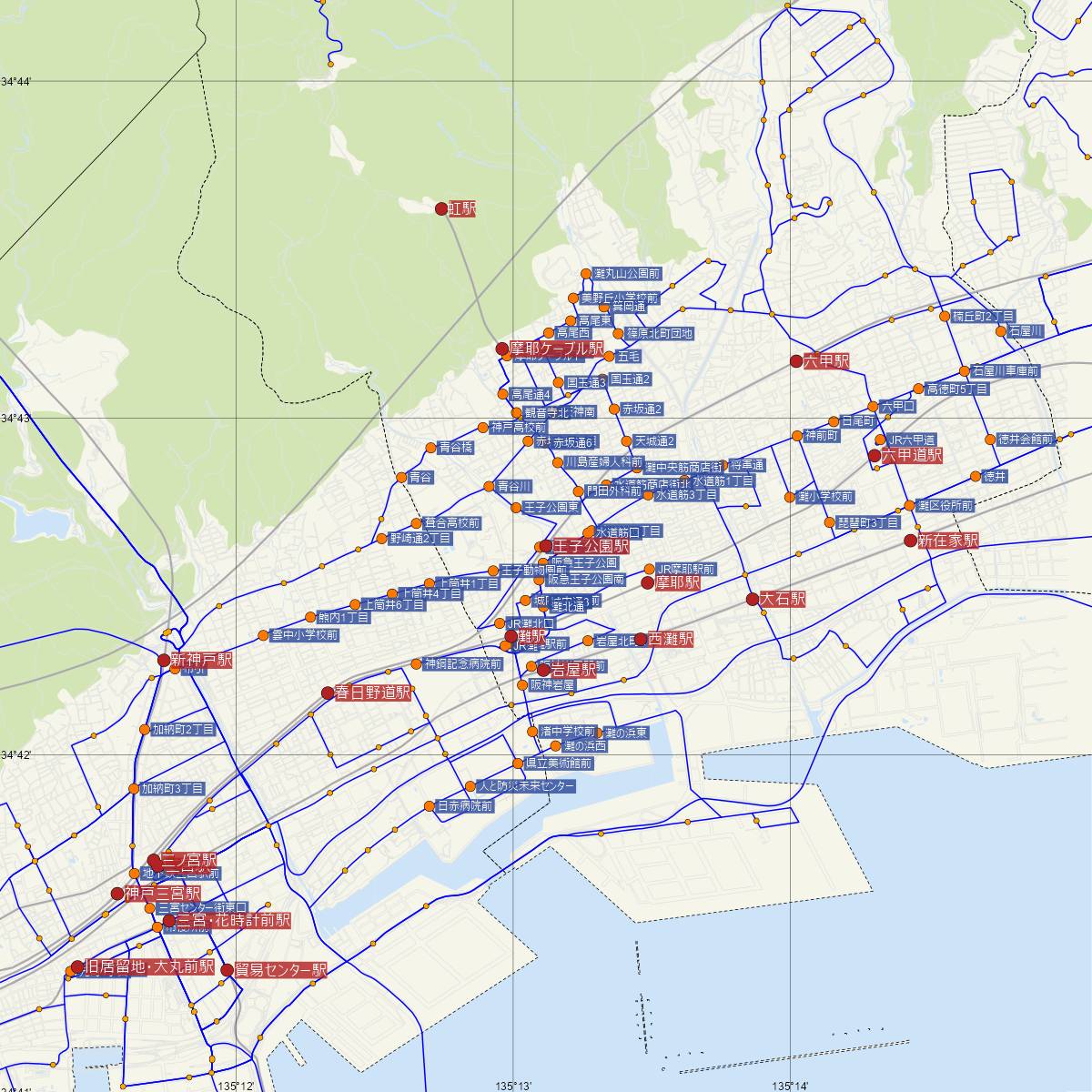 王子公園駅（阪急電鉄）周辺のバス路線図