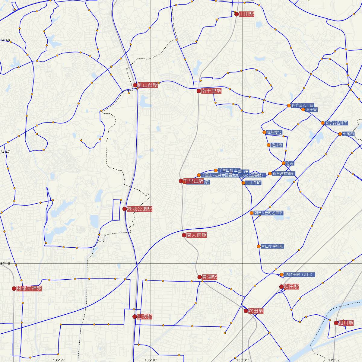 千里山駅（阪急電鉄）周辺のバス路線図