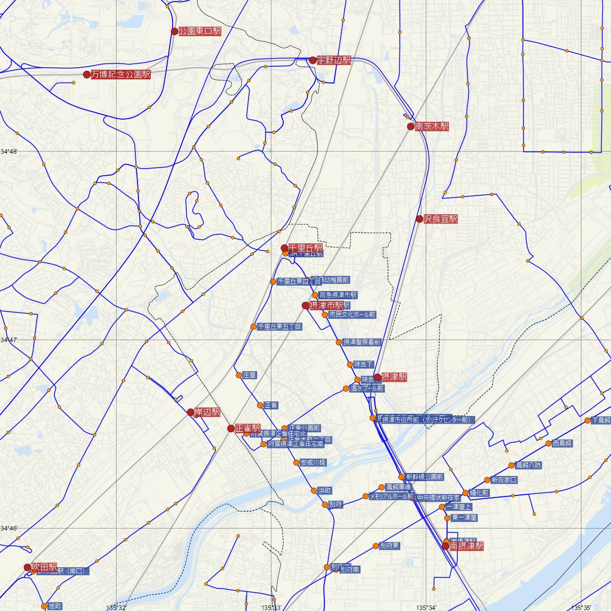 摂津市駅（阪急電鉄）周辺のバス路線図