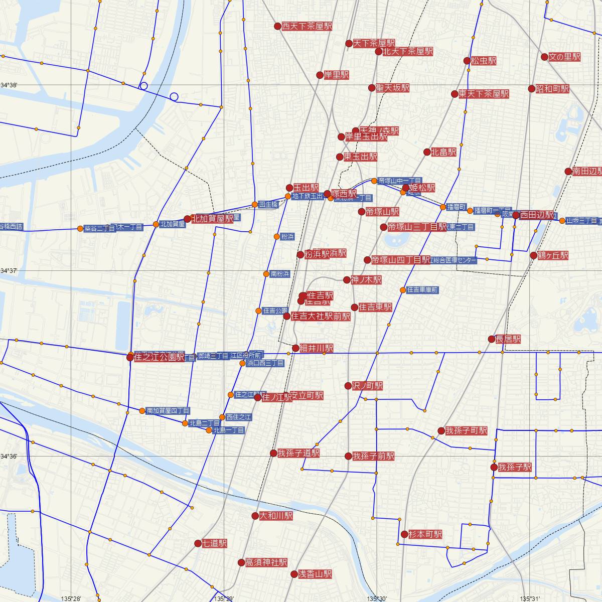 住吉駅（阪堺電車）周辺のバス路線図