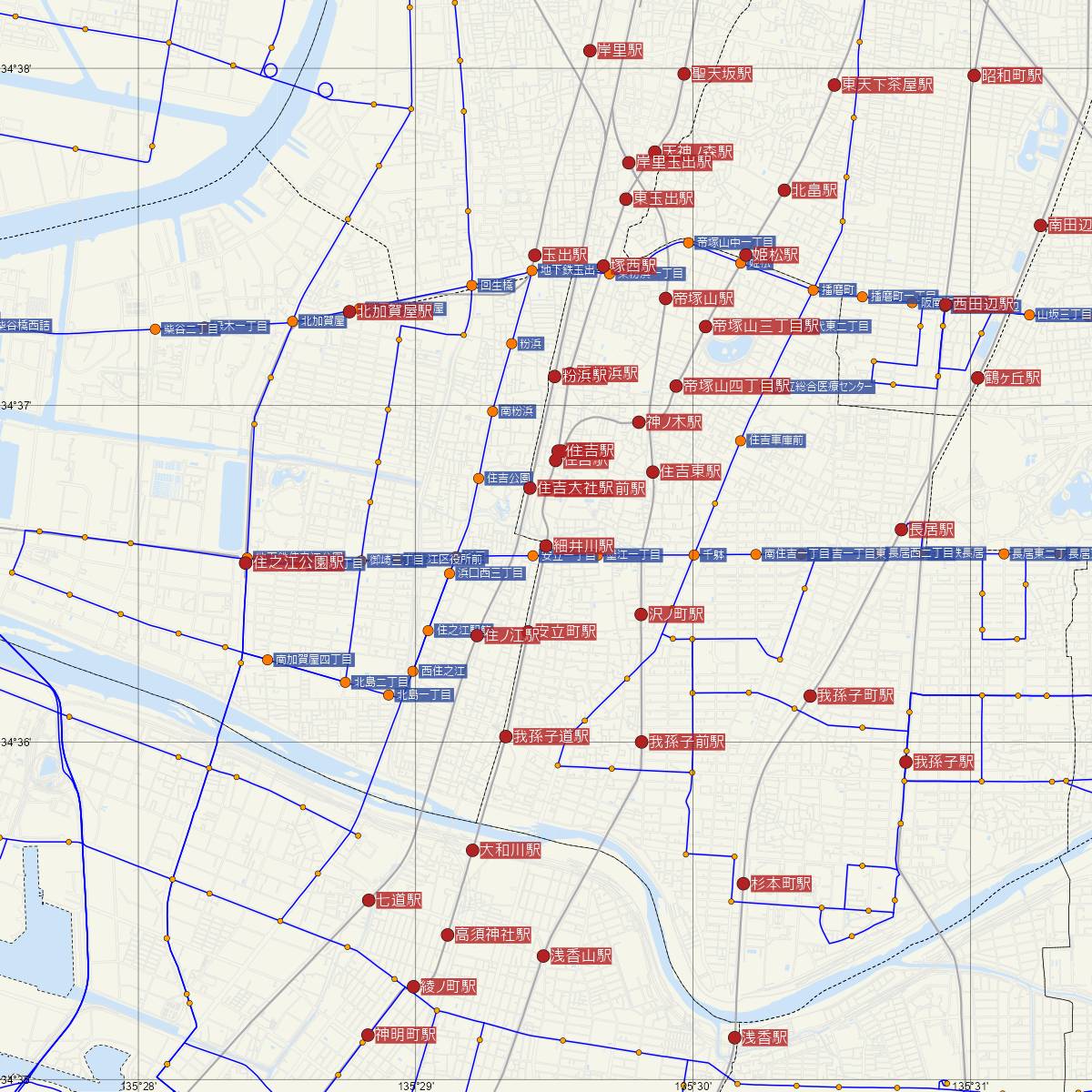 細井川駅（阪堺電車）周辺のバス路線図