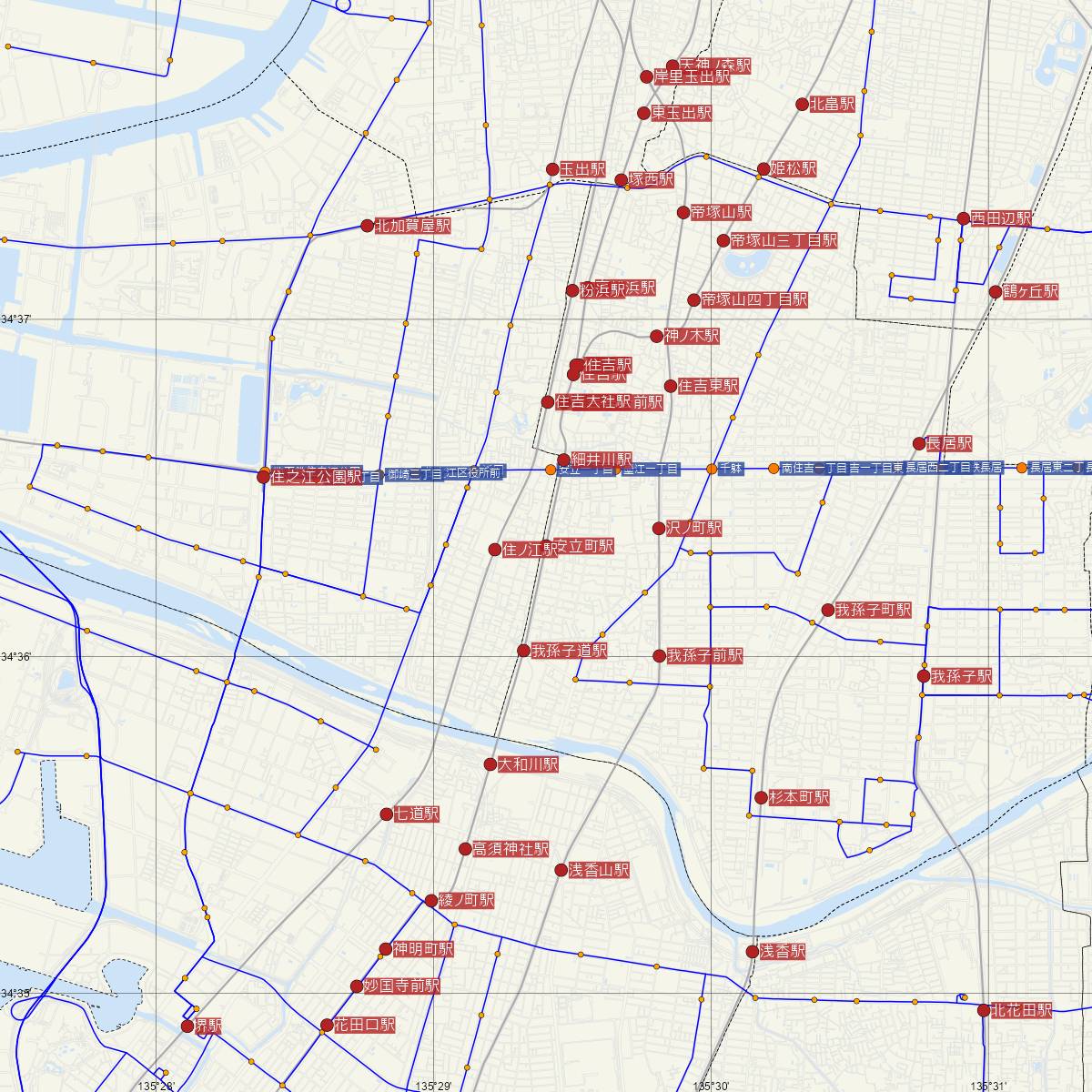 安立町駅（阪堺電車）周辺のバス路線図