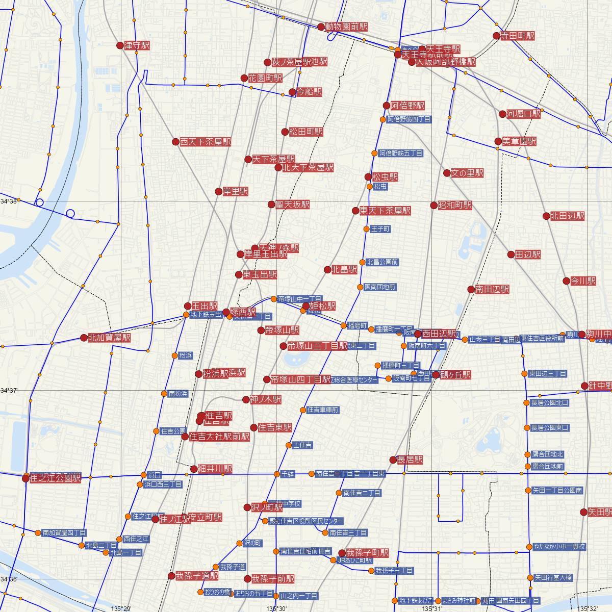 姫松駅（阪堺電車）周辺のバス路線図