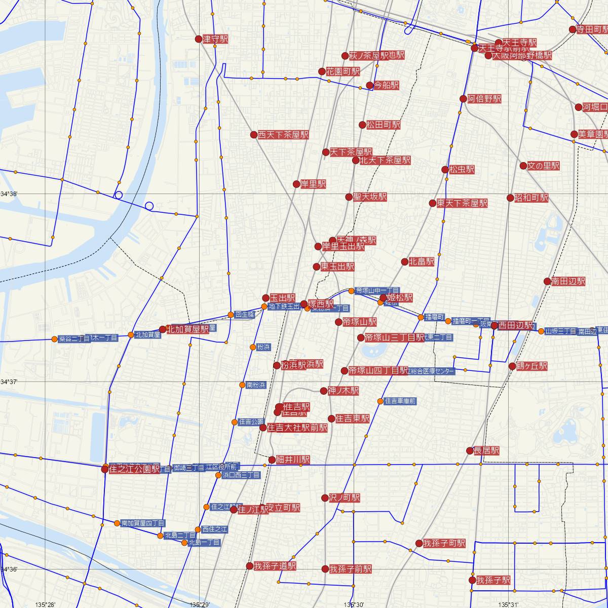 塚西駅（阪堺電車）周辺のバス路線図