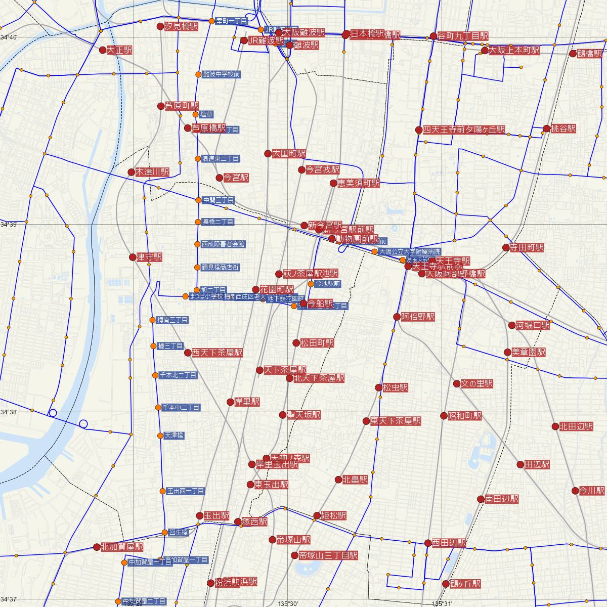 今船駅（阪堺電車）周辺のバス路線図