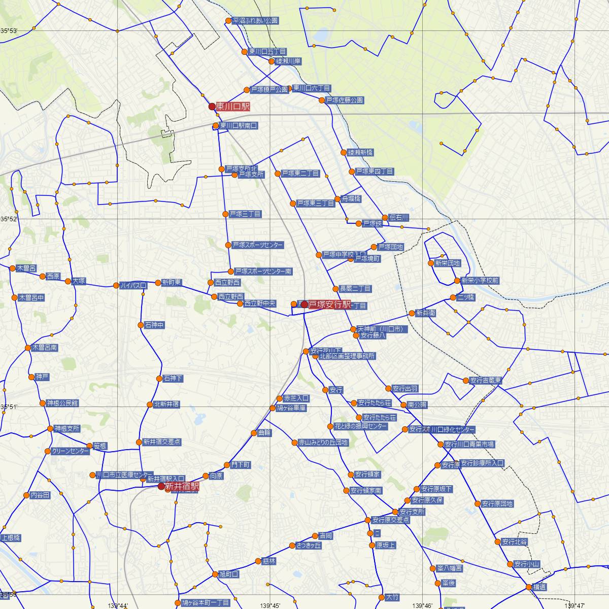 戸塚安行駅（埼玉高速鉄道）周辺のバス路線図