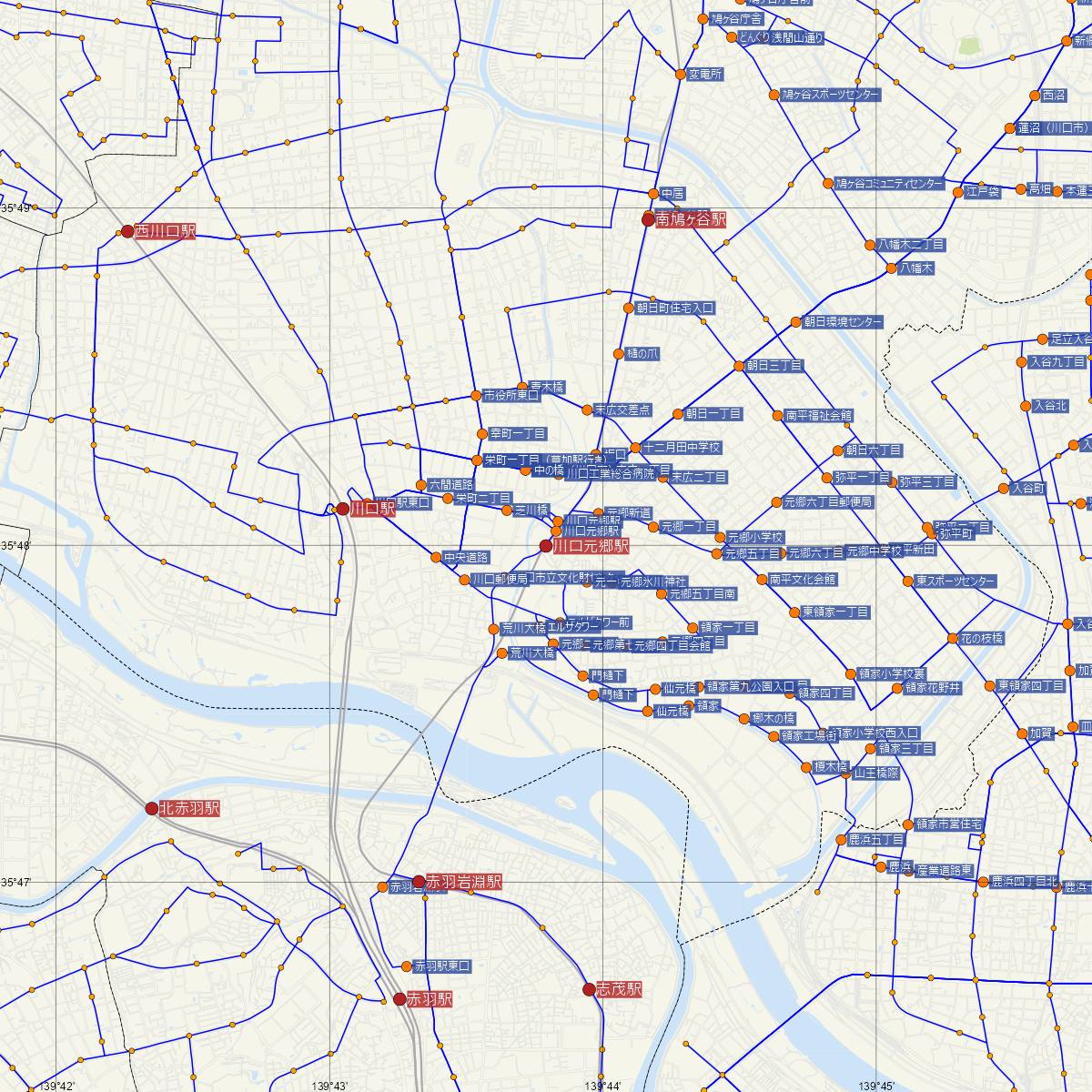 川口元郷駅（埼玉高速鉄道）周辺のバス路線図