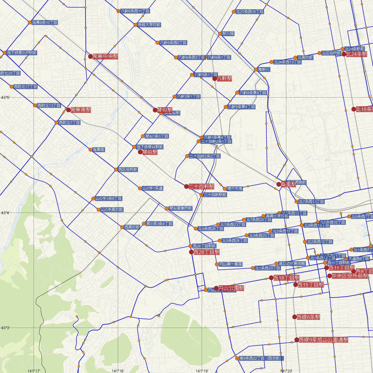 二十四軒駅（札幌市営地下鉄）周辺のバス路線図