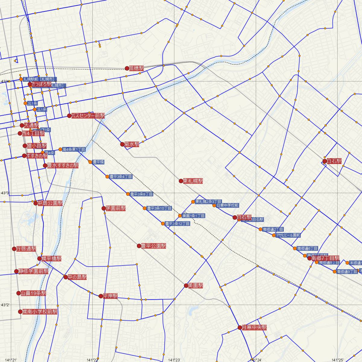 東札幌駅（札幌市営地下鉄）周辺のバス路線図