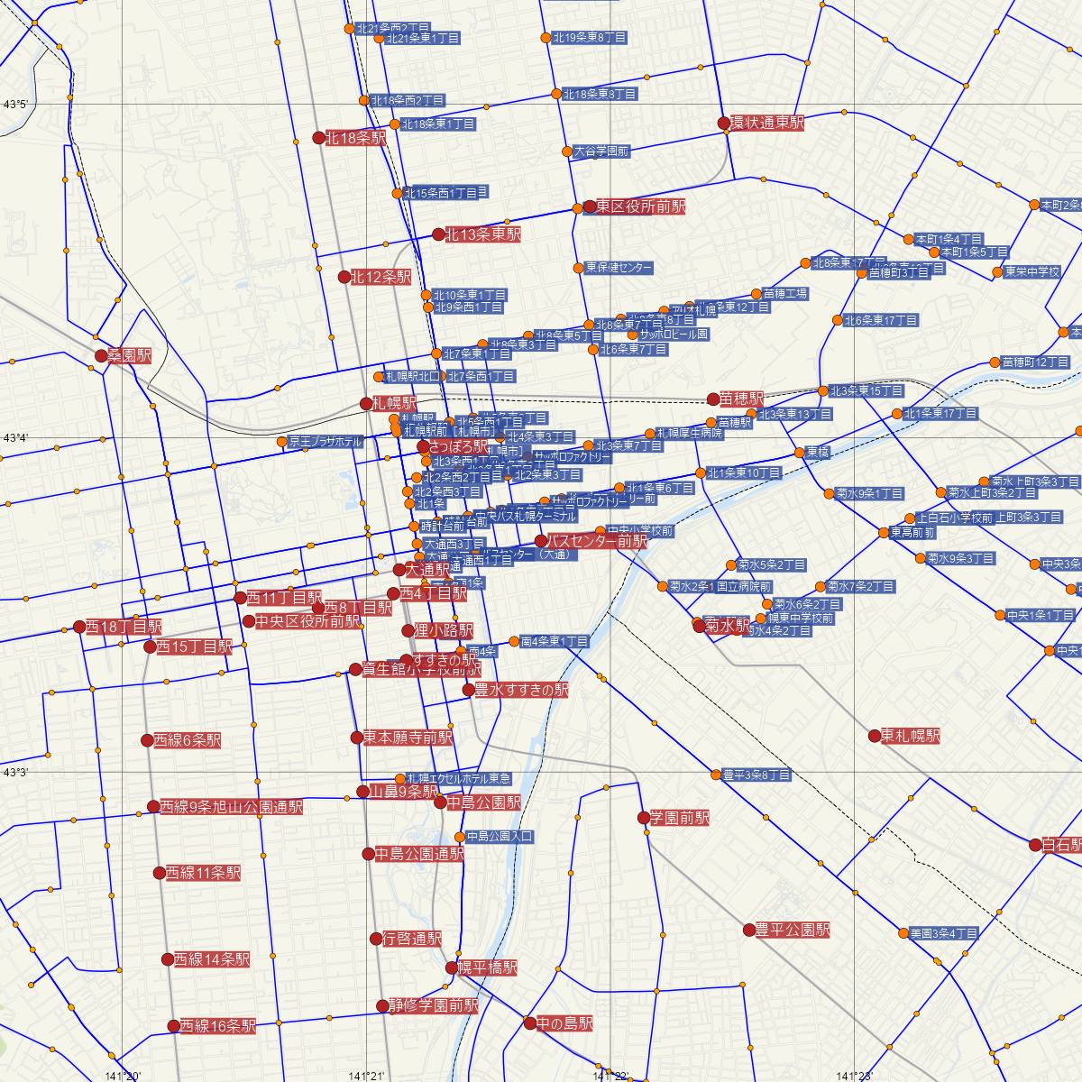 バスセンター前駅（札幌市営地下鉄）周辺のバス路線図