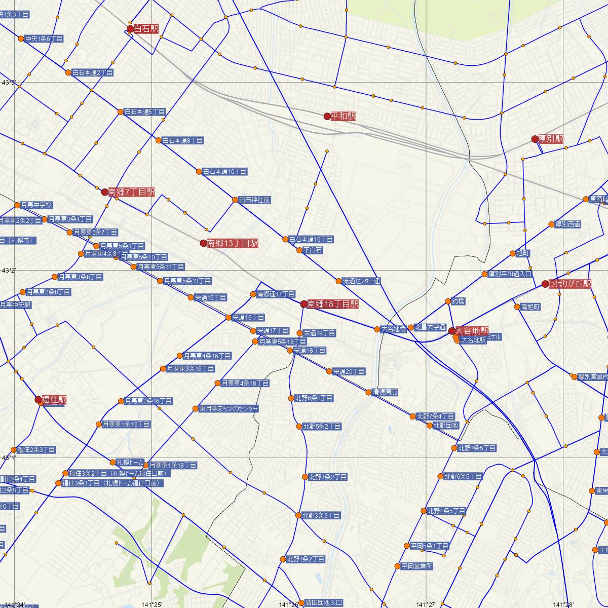 南郷18丁目駅（札幌市営地下鉄）周辺のバス路線図