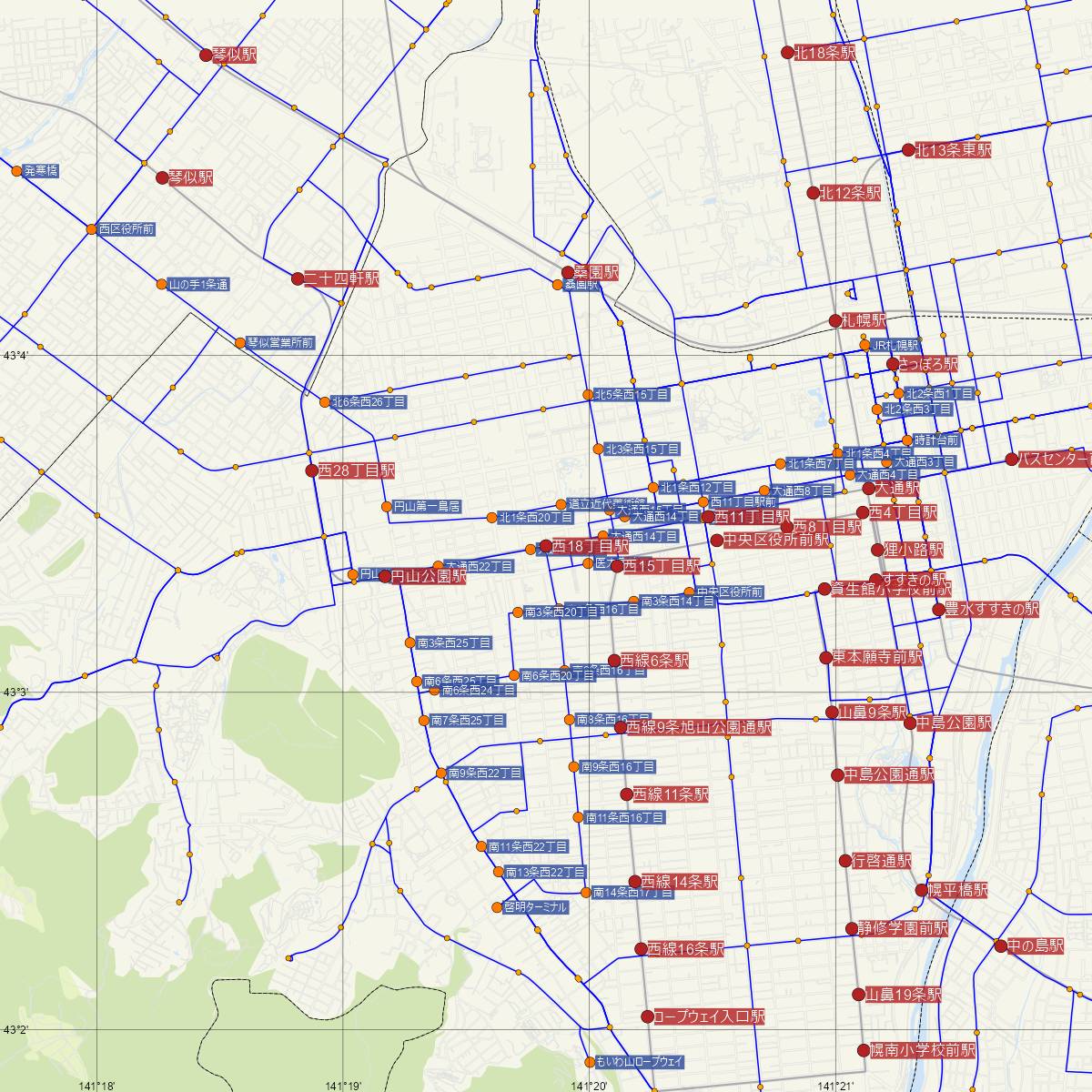 西18丁目駅（札幌市営地下鉄）周辺のバス路線図