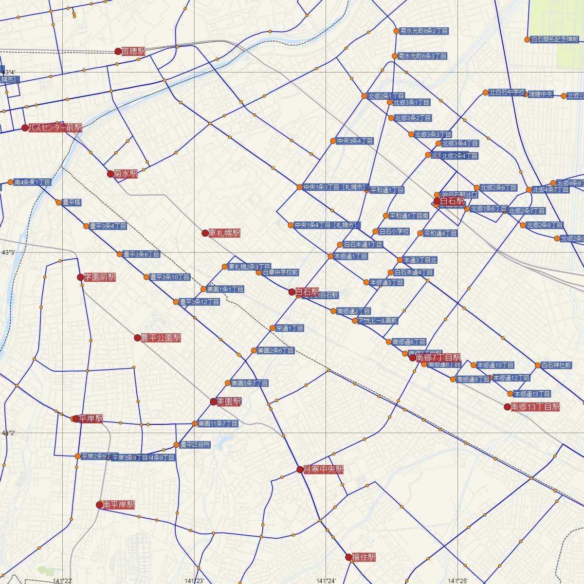 白石駅（札幌市営地下鉄）周辺のバス路線図
