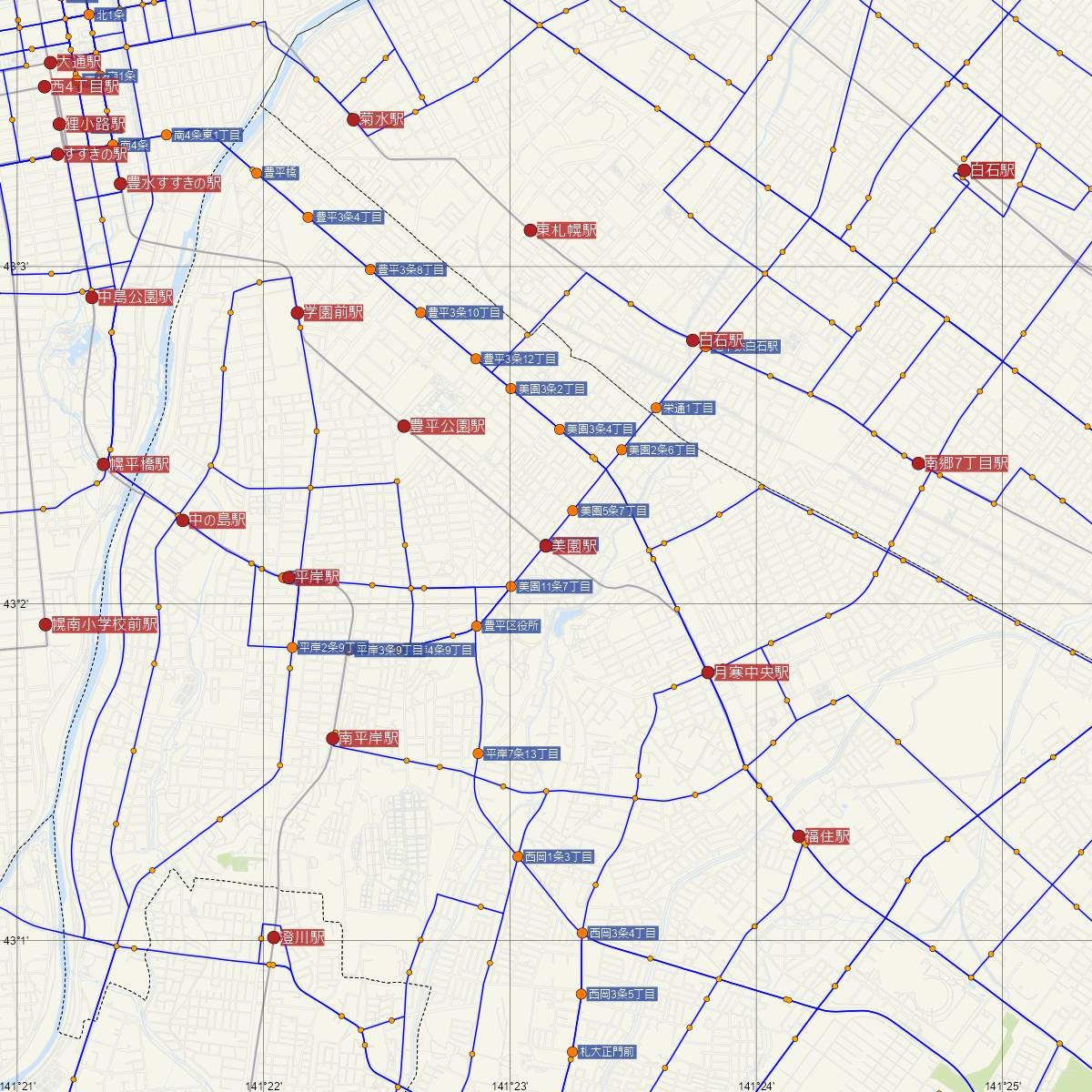 美園駅（札幌市営地下鉄）周辺のバス路線図