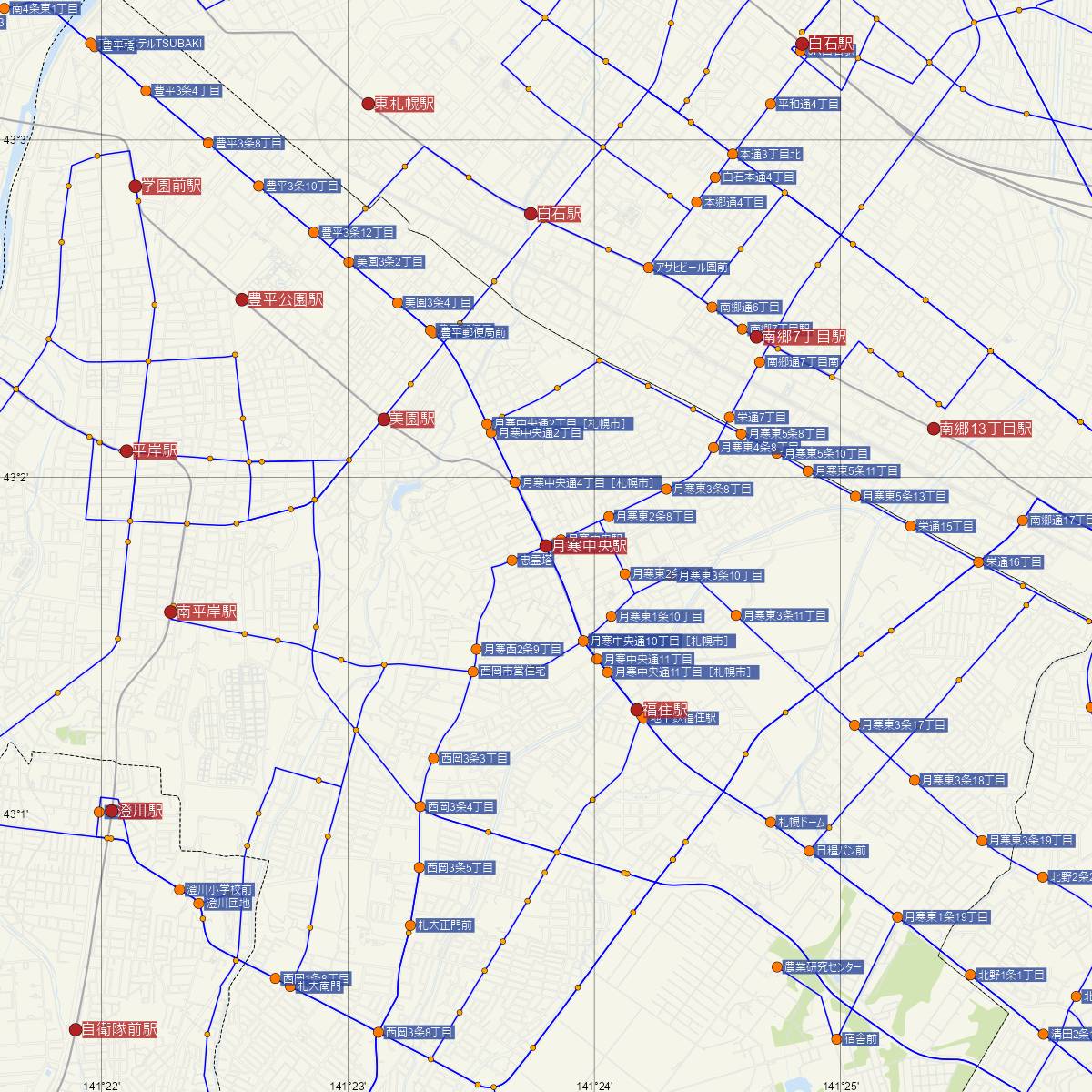 月寒中央駅（札幌市営地下鉄）周辺のバス路線図