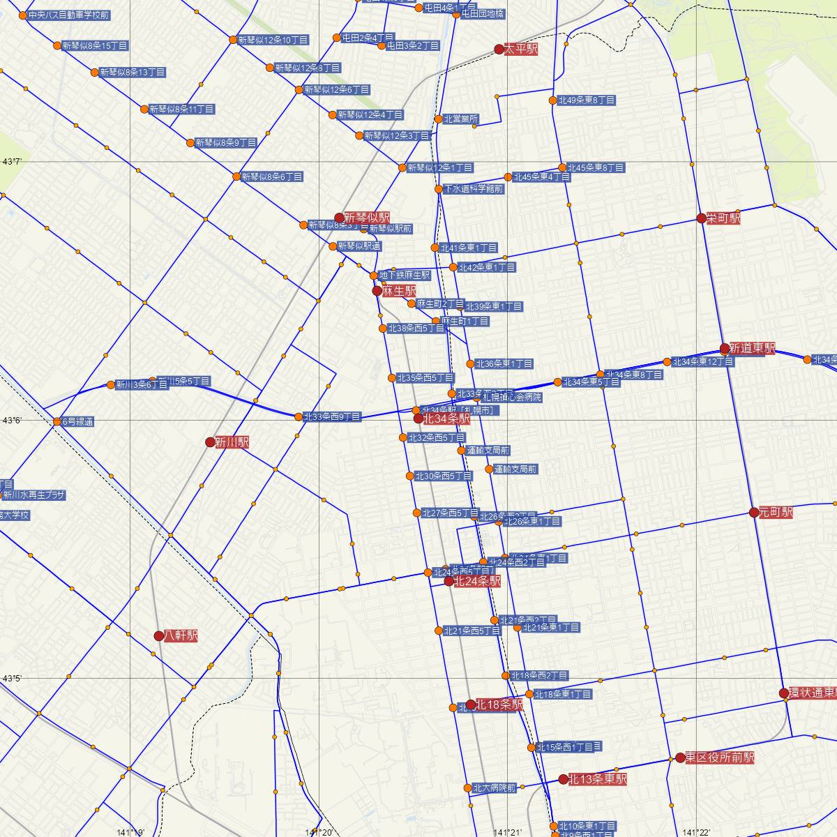 北34条駅（札幌市営地下鉄）周辺のバス路線図
