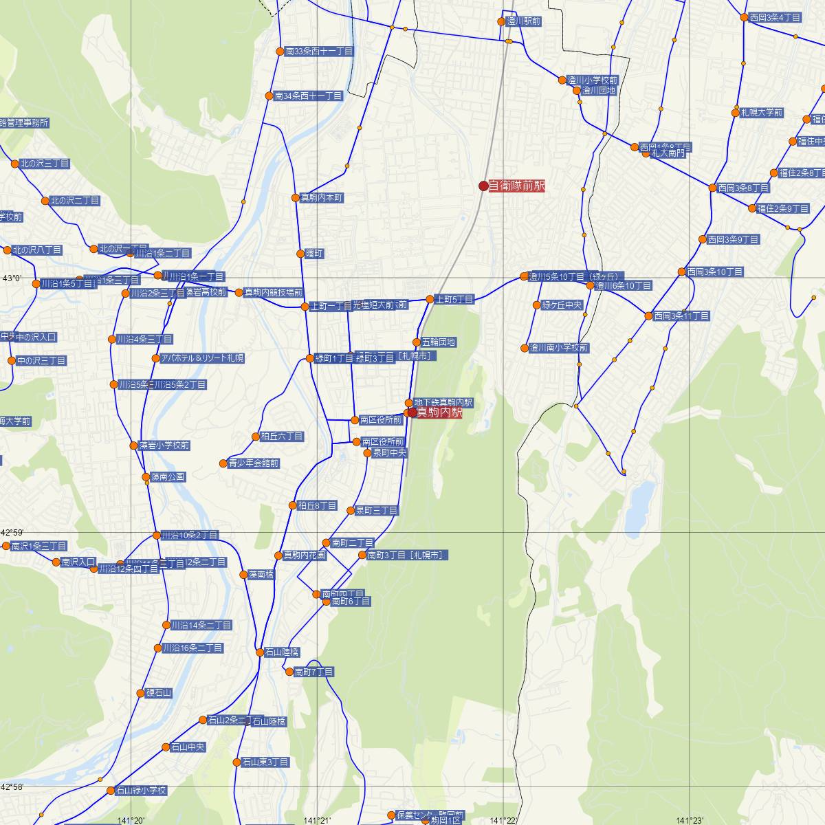 真駒内駅（札幌市営地下鉄）周辺のバス路線図