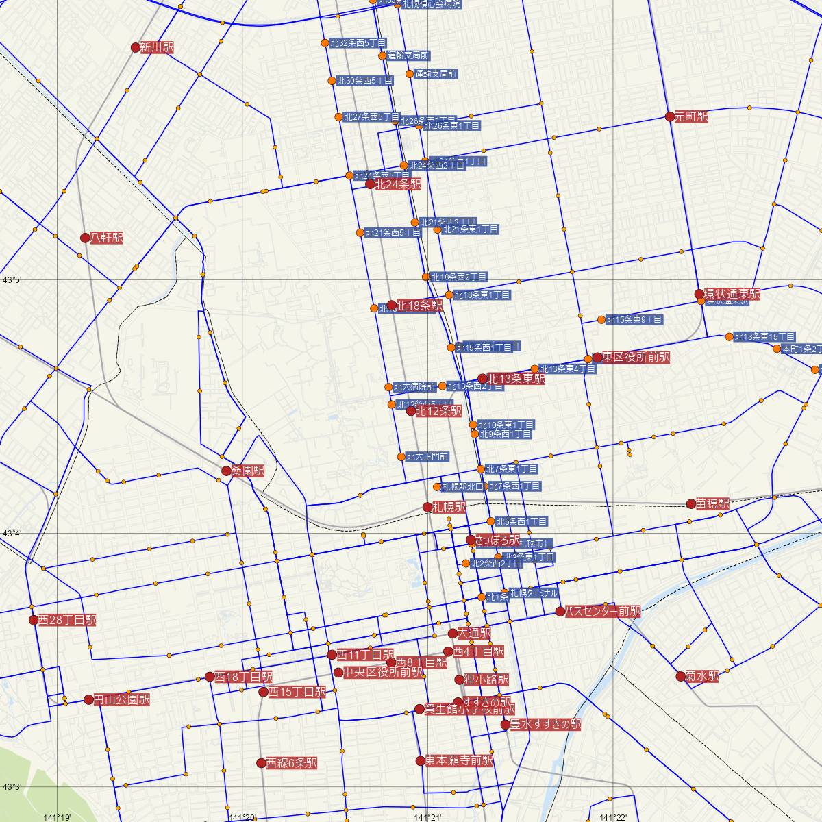 北12条駅（札幌市営地下鉄）周辺のバス路線図