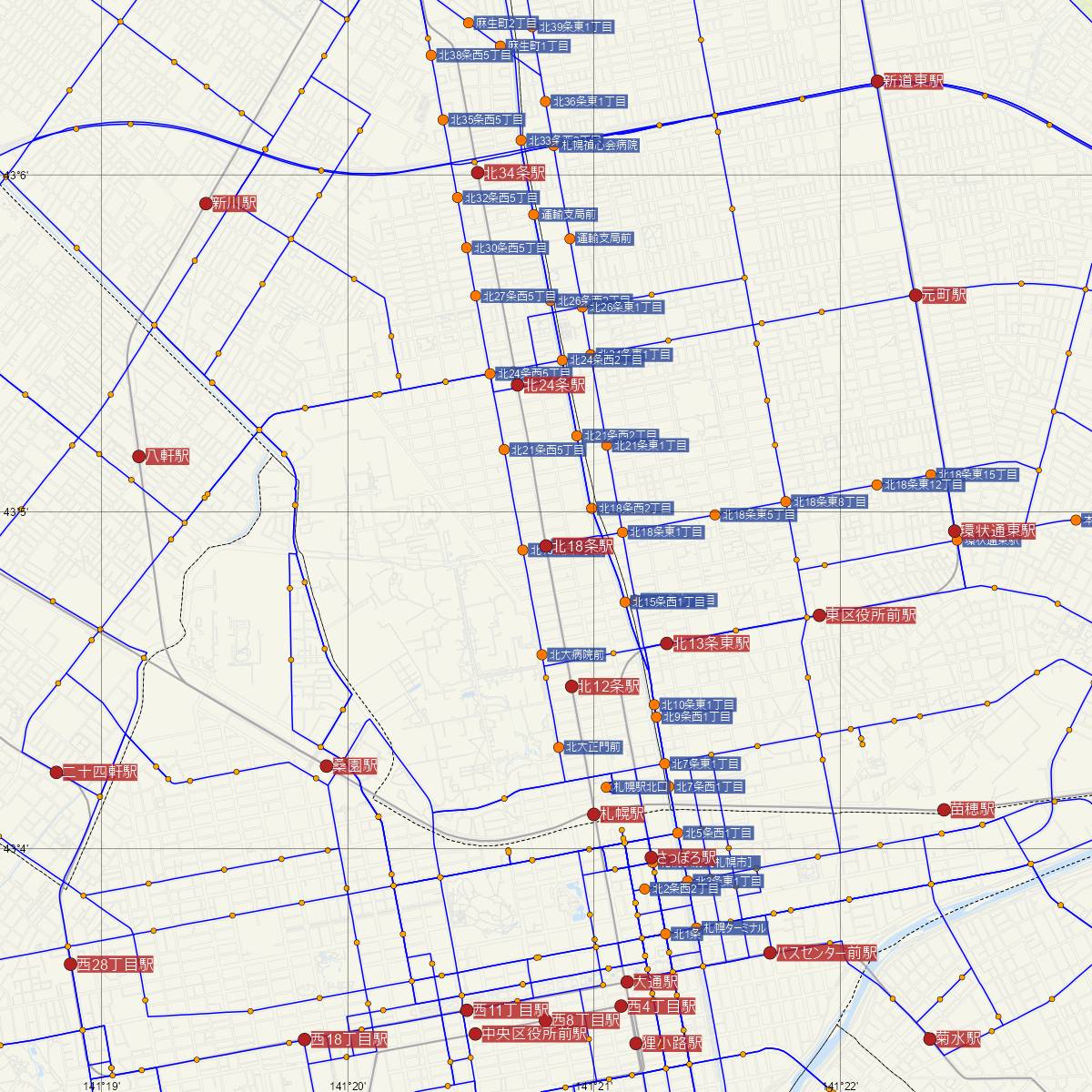 北18条駅（札幌市営地下鉄）周辺のバス路線図