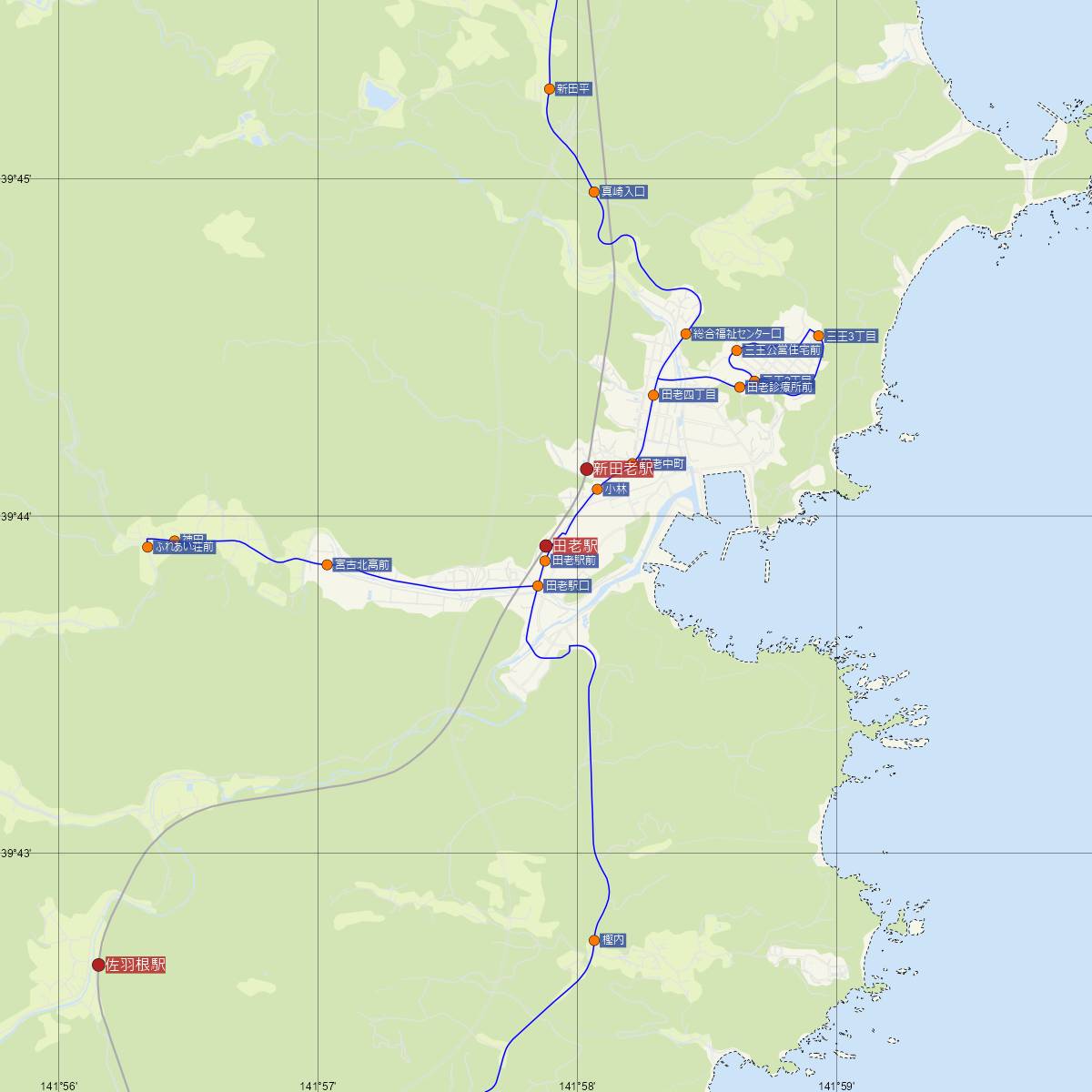 田老駅（三陸鉄道）周辺のバス路線図