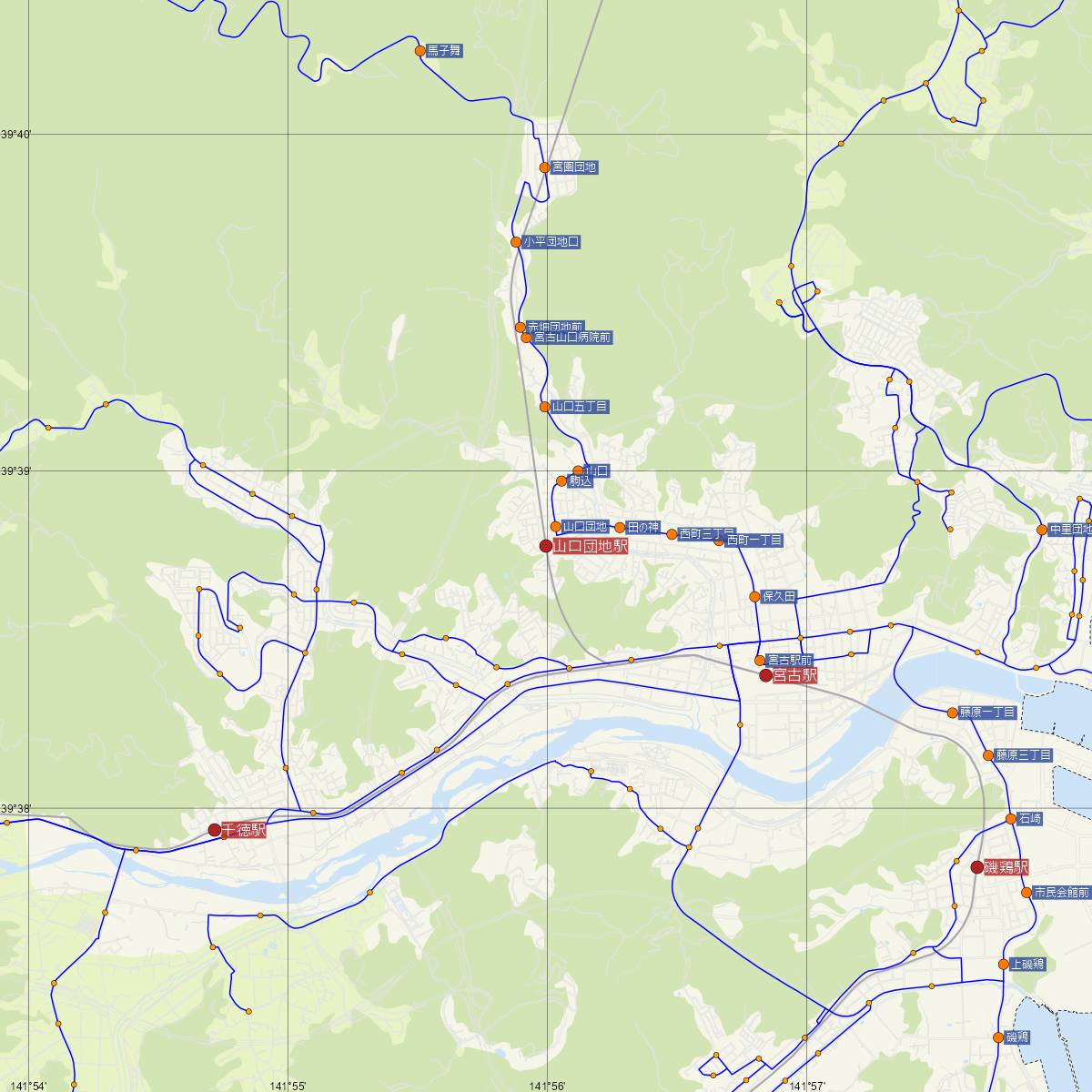 山口団地駅（三陸鉄道）周辺のバス路線図