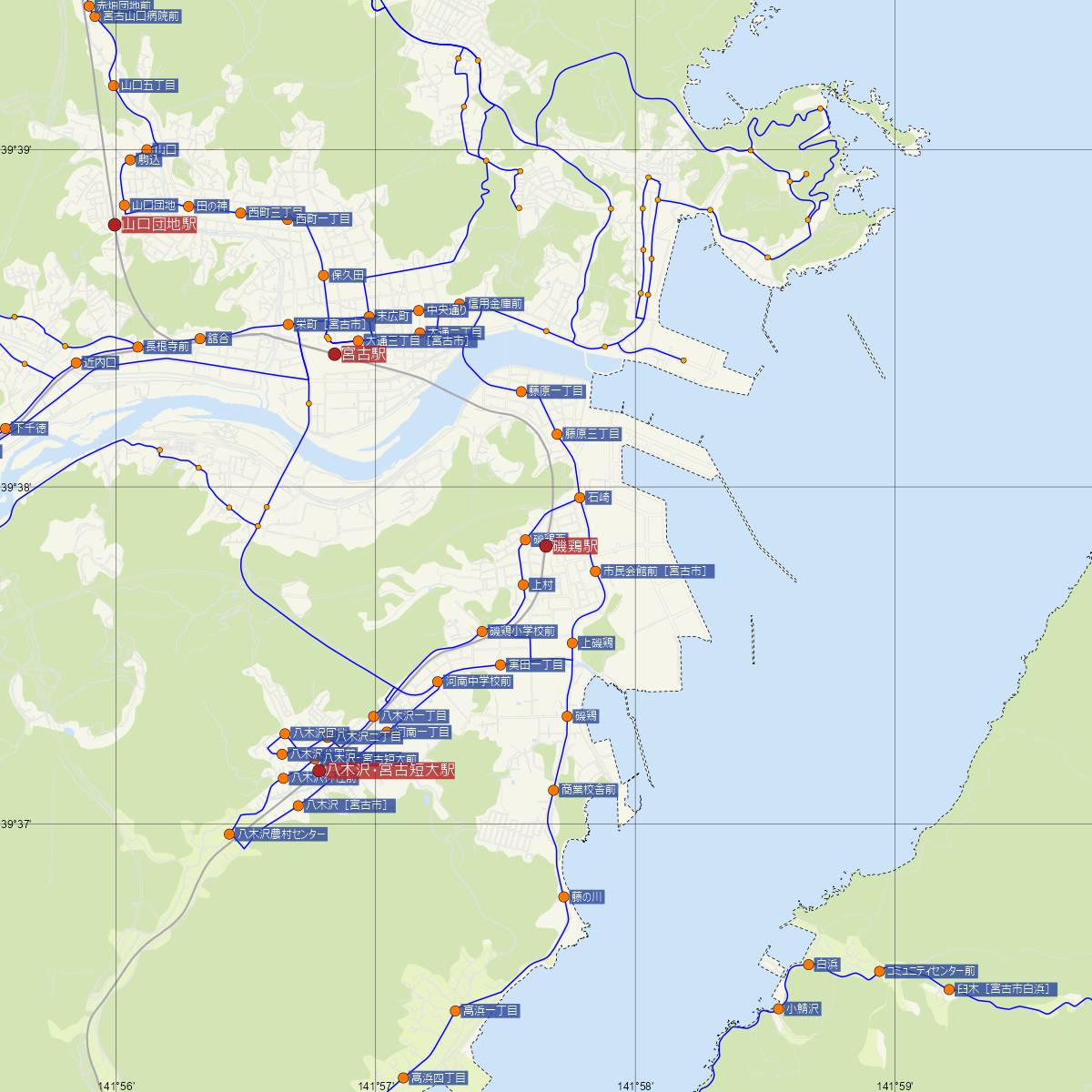 磯鶏駅（三陸鉄道）周辺のバス路線図