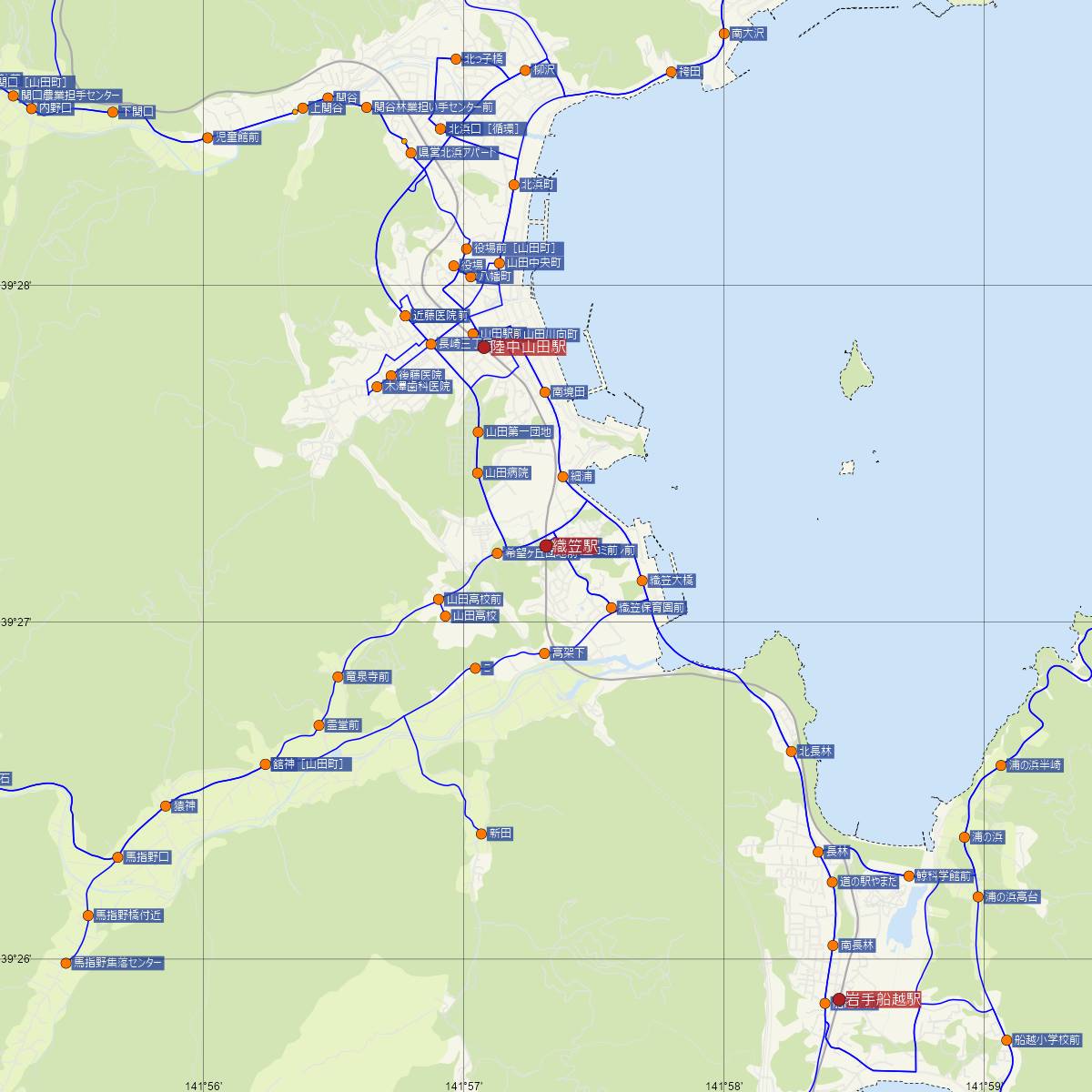 織笠駅（三陸鉄道）周辺のバス路線図